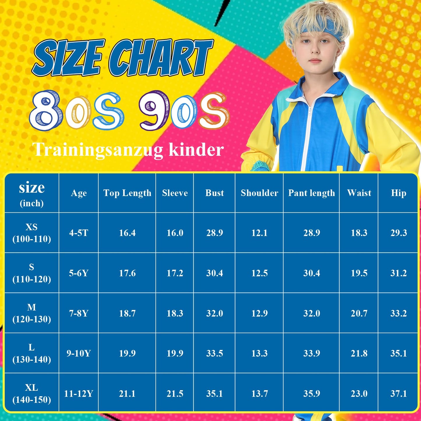 TIMSOPHIA 80s Tracksuit for Kids – 90s Colorblock Jacket Set (Blue, 9–10 years)
