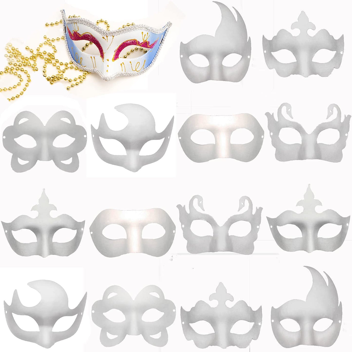 Timtop 14 PCS White Masquerade Masks – DIY Paper Half Face Masks for Parties & Halloween