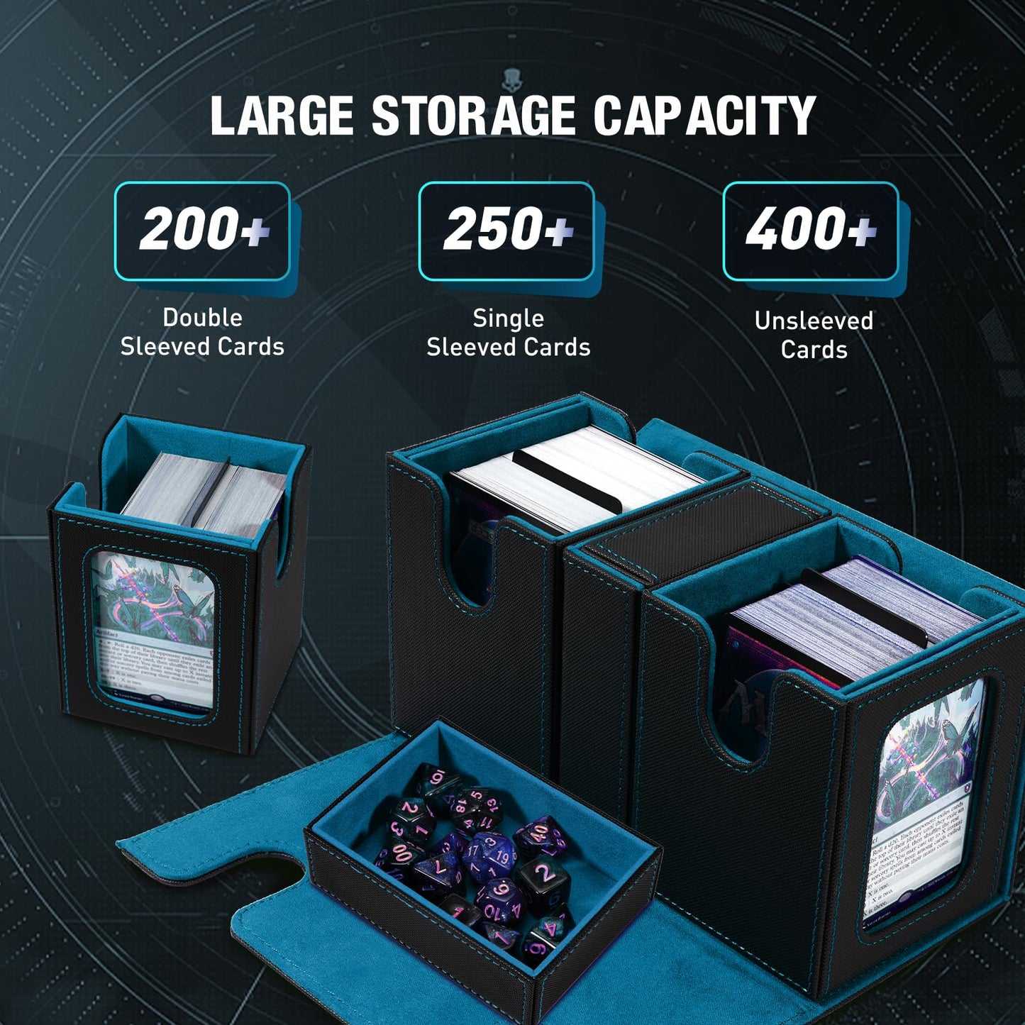 TiMOVO MTG Deck Box: Commander Case for 200+ Cards, Display Window, Magnetic Leather