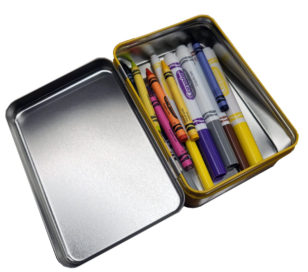 The Tin Box Crayola Tin Crayon Storage with Hinge – Empty, Holds 64 Crayons (187937-12)