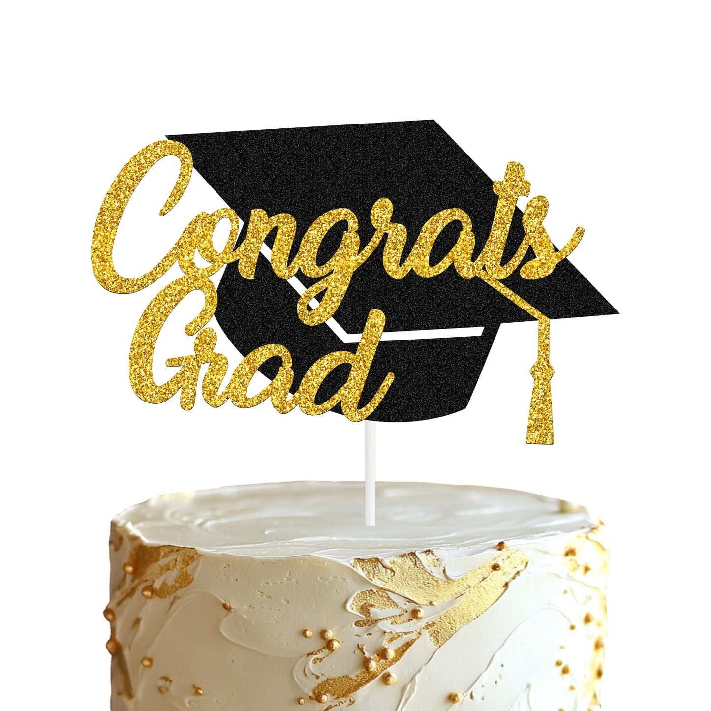 Tinbax Graduation Congrats Cake Topper – Glitter Cardstock Decoration