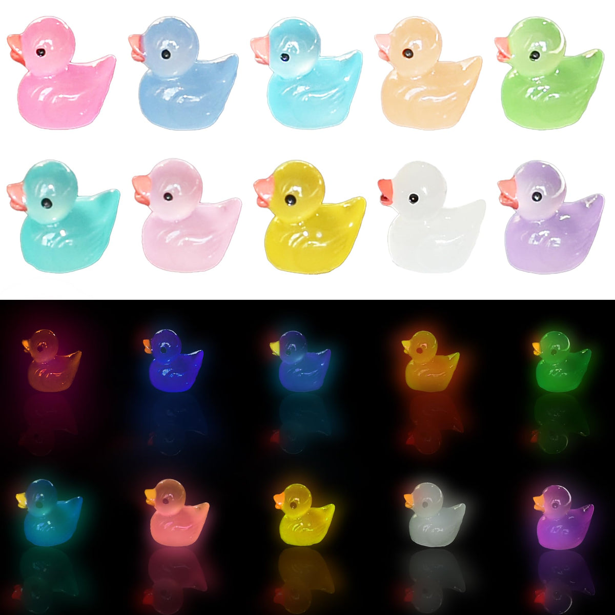 Tindobewan 50 Pcs Glow in the Dark Tiny Ducks – Luminous Resin Mini Ducks for Slime, Dollhouse, Crafts
