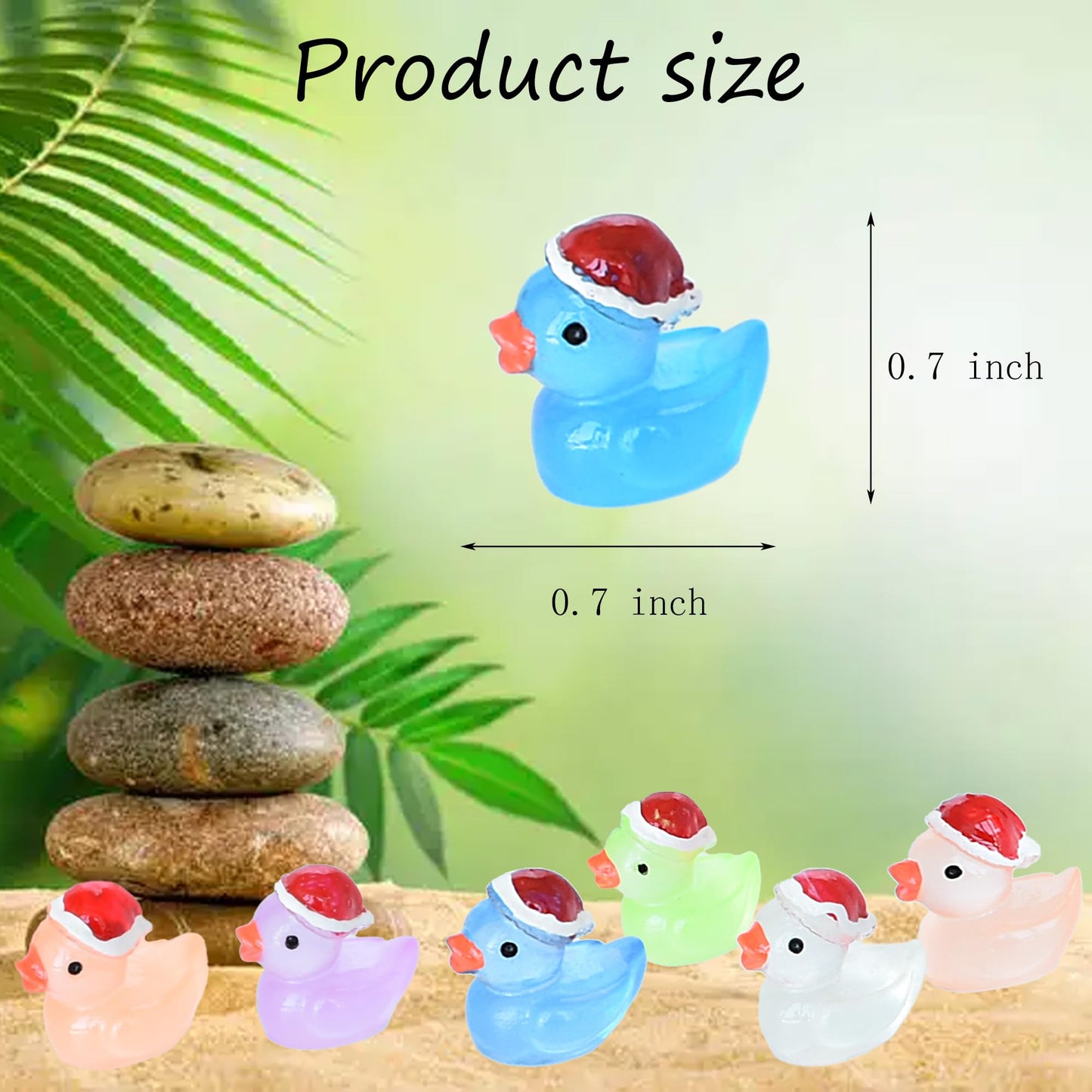 Tindobewan 50 Pcs Tiny Glow-in-the-Dark Christmas Hat Ducks – Mini Resin Figures for DIY, Dollhouse, Slime