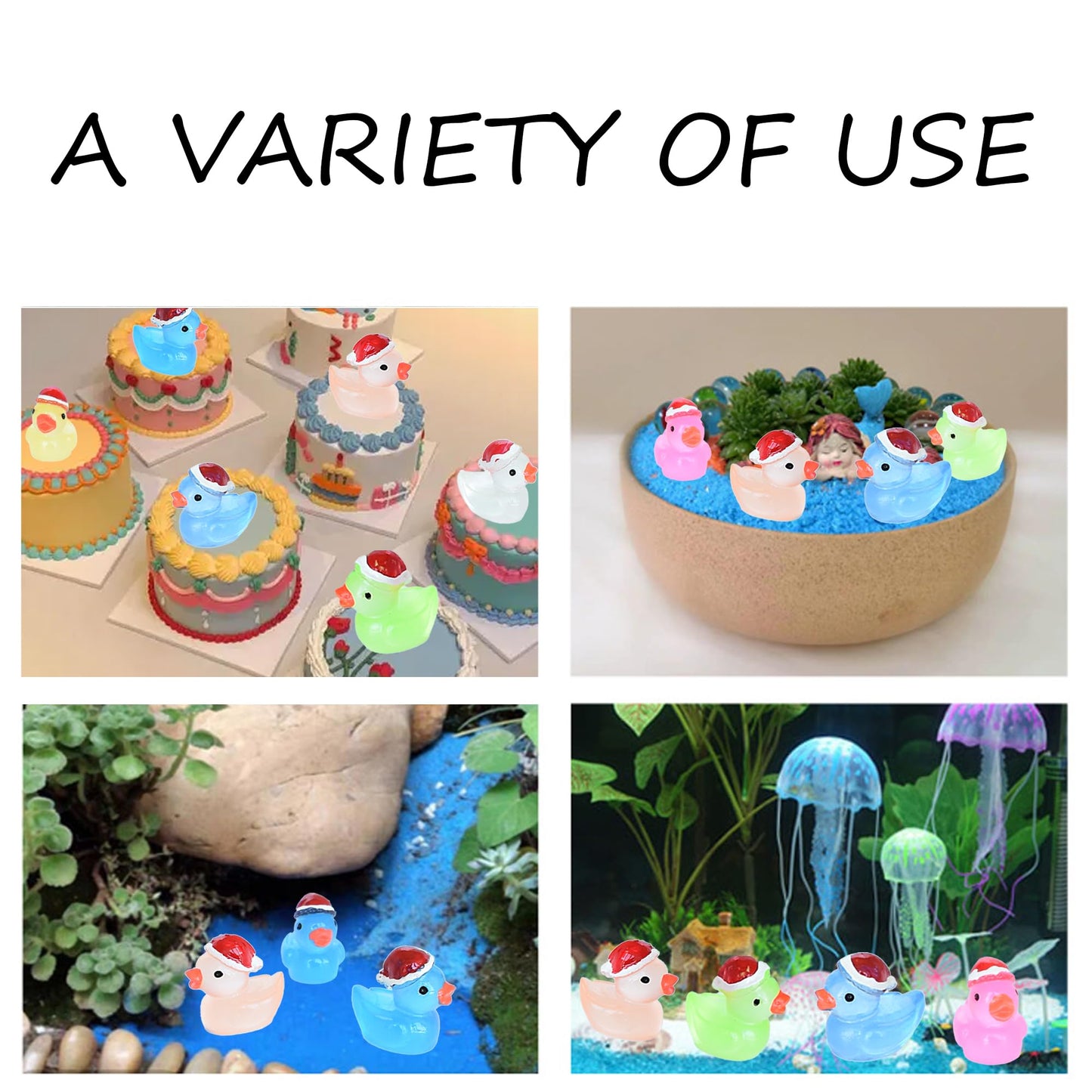Tindobewan 50 Pcs Tiny Glow-in-the-Dark Christmas Hat Ducks – Mini Resin Figures for DIY, Dollhouse, Slime