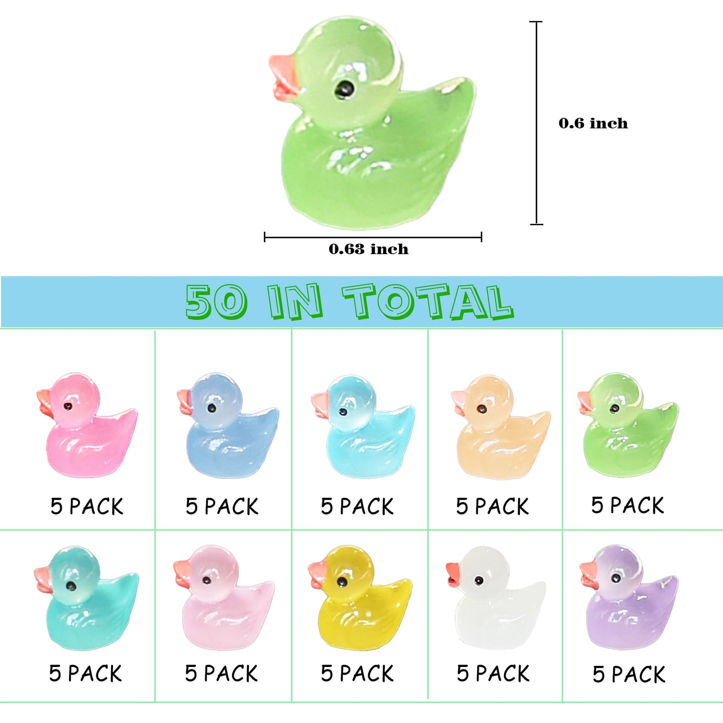 Tindobewan 50 Pcs Glow in the Dark Tiny Ducks – Luminous Resin Mini Ducks for Slime, Dollhouse, Crafts
