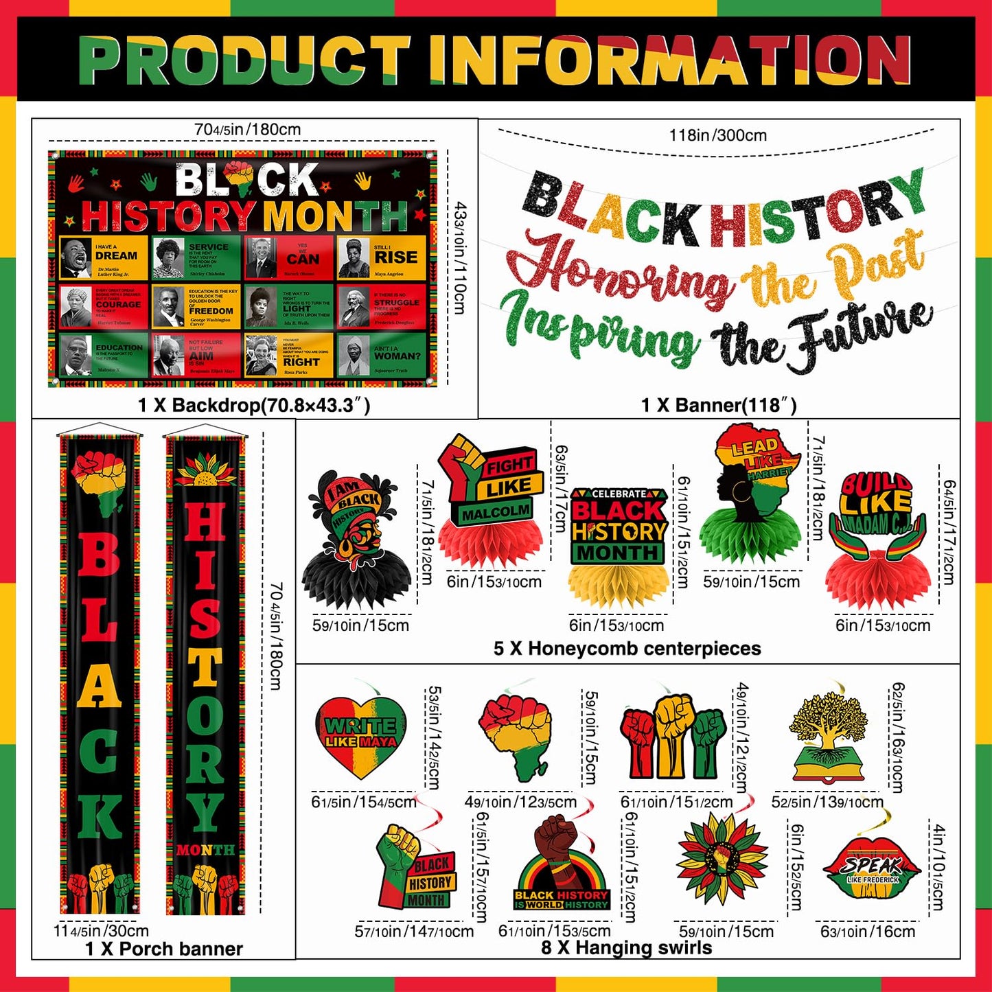 tineit Black History Month Decorations – 24Pcs Banner Set for Classrooms