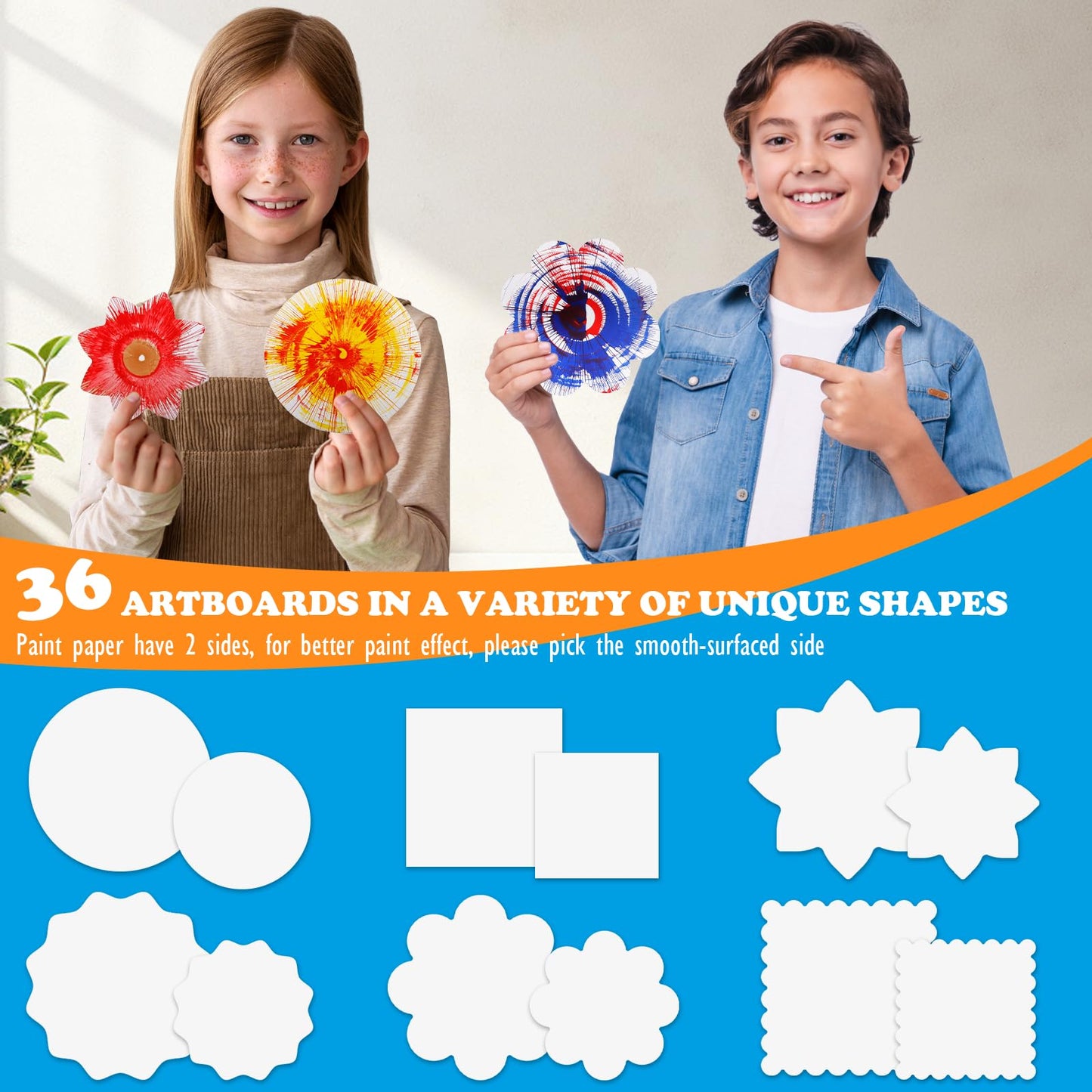 TINGINGYULI Spin Art Kit for Kids – Blue Spin Art Machine with 36 Artboards, 5 Bright + 2 Metallic Paints