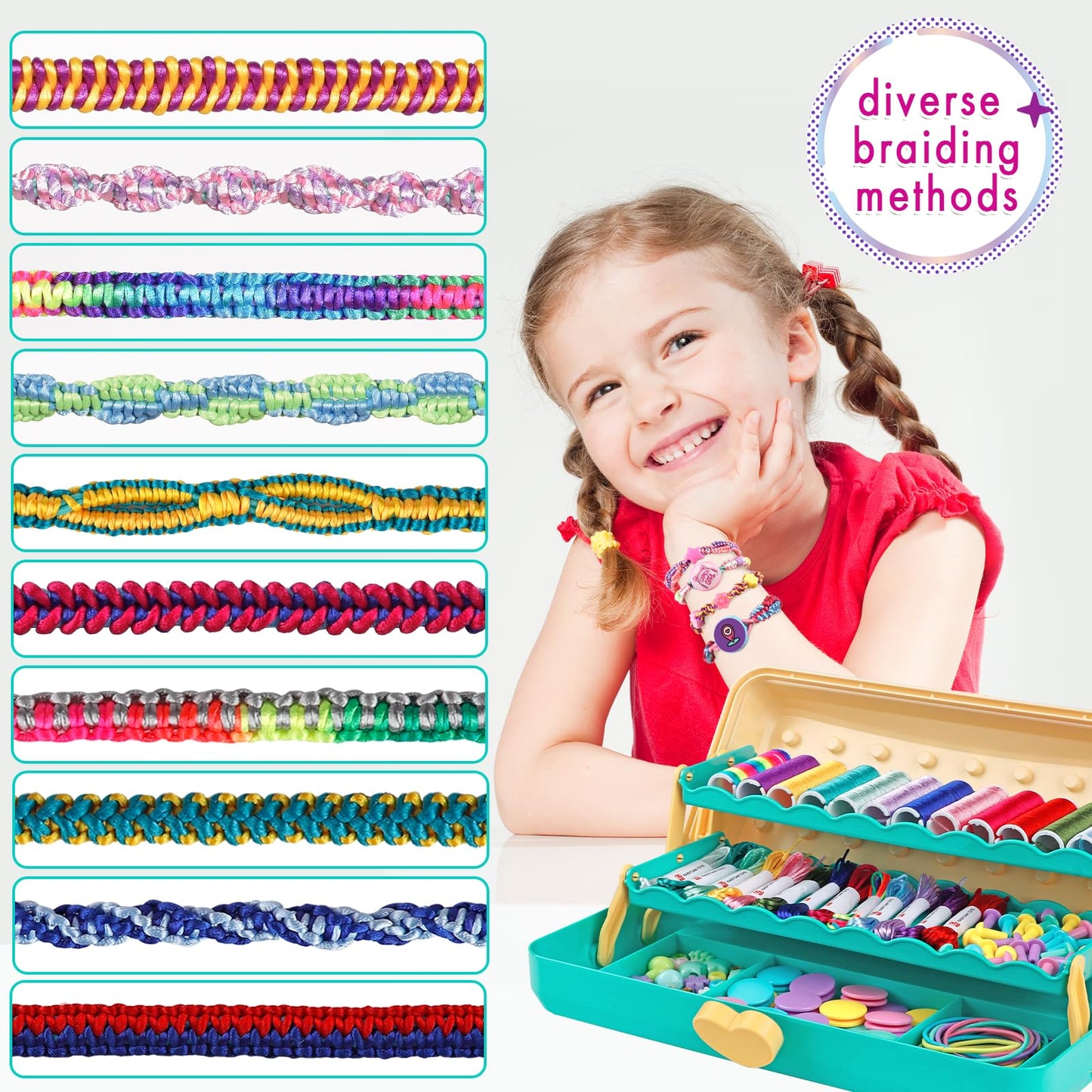 TingingYuli Friendship Bracelet Making Kit with Storage Box (Blue) for Girls Aged 6-12