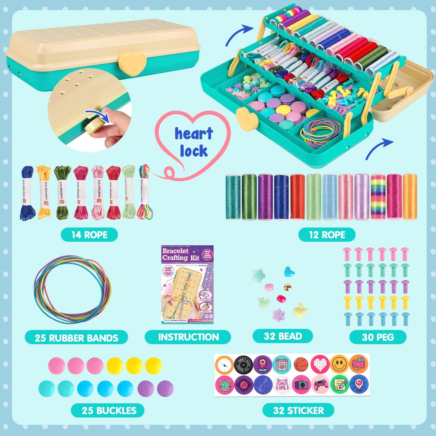 TingingYuli Friendship Bracelet Making Kit with Storage Box (Blue) for Girls Aged 6-12