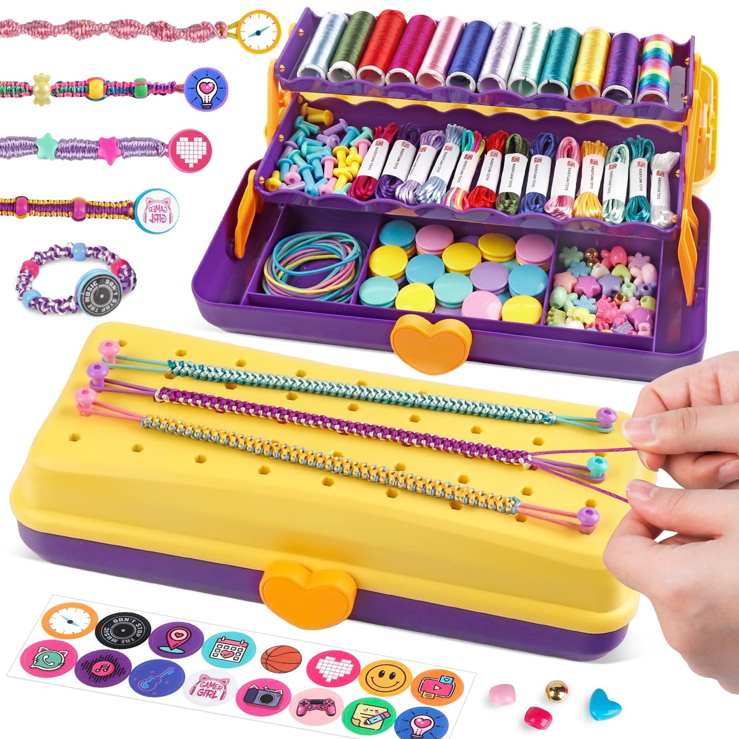 TingingYuli Friendship Bracelet Making Kit with Storage Box – DIY Jewelry Craft for Kids 6-12 (Yellow/Purple)