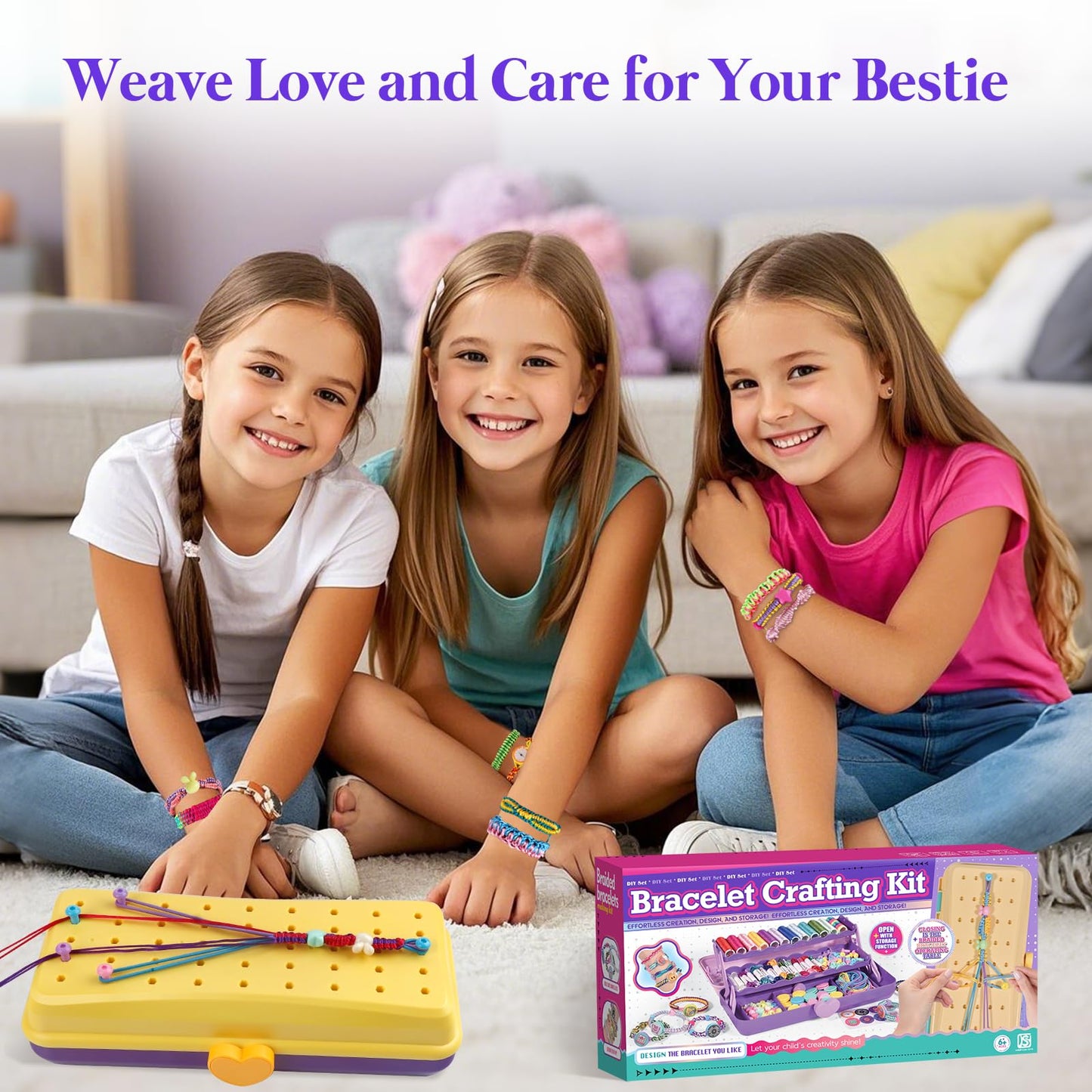 TingingYuli Friendship Bracelet Making Kit with Storage Box – DIY Jewelry Craft for Kids 6-12 (Yellow/Purple)