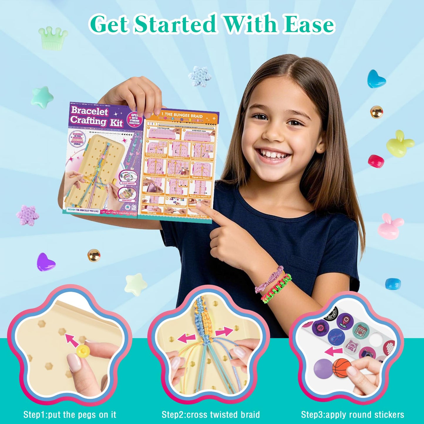 TingingYuli Friendship Bracelet Making Kit with Storage Box (Blue) for Girls Aged 6-12