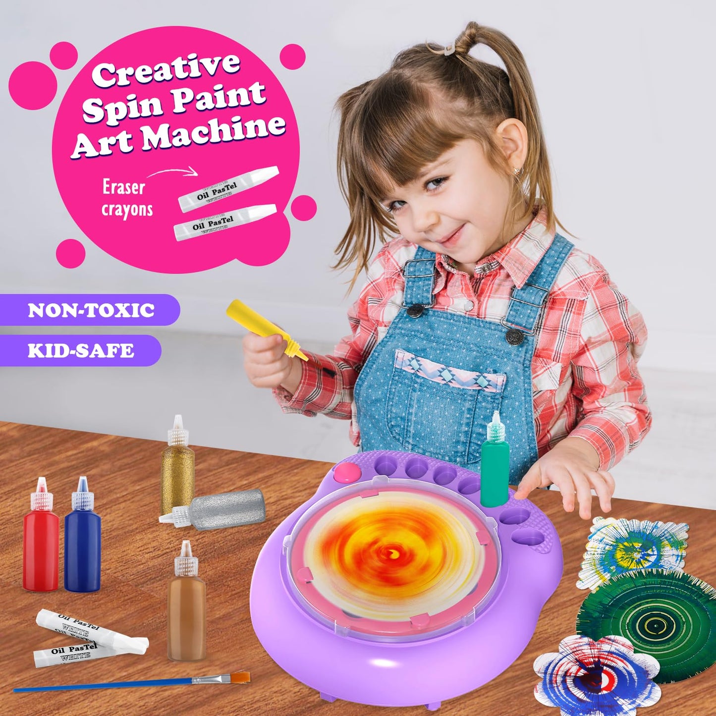 TingingYuli Paint Spin Art Machine Kit – Creative Spin Art Set for Kids (Ages 6-12) – Purple