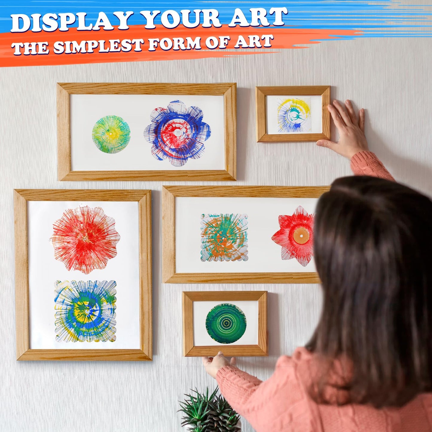 TINGINGYULI Spin Art Kit for Kids – Blue Spin Art Machine with 36 Artboards, 5 Bright + 2 Metallic Paints