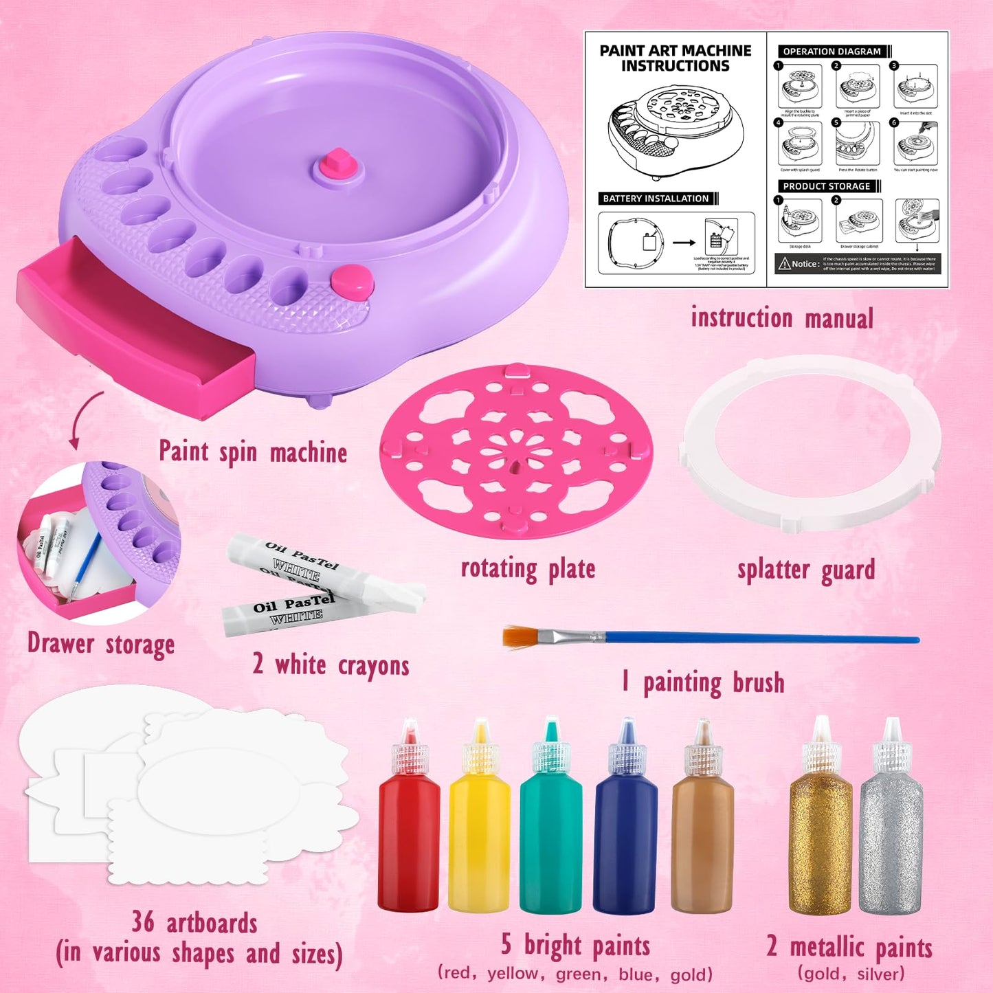 TingingYuli Paint Spin Art Machine Kit – Creative Spin Art Set for Kids (Ages 6-12) – Purple
