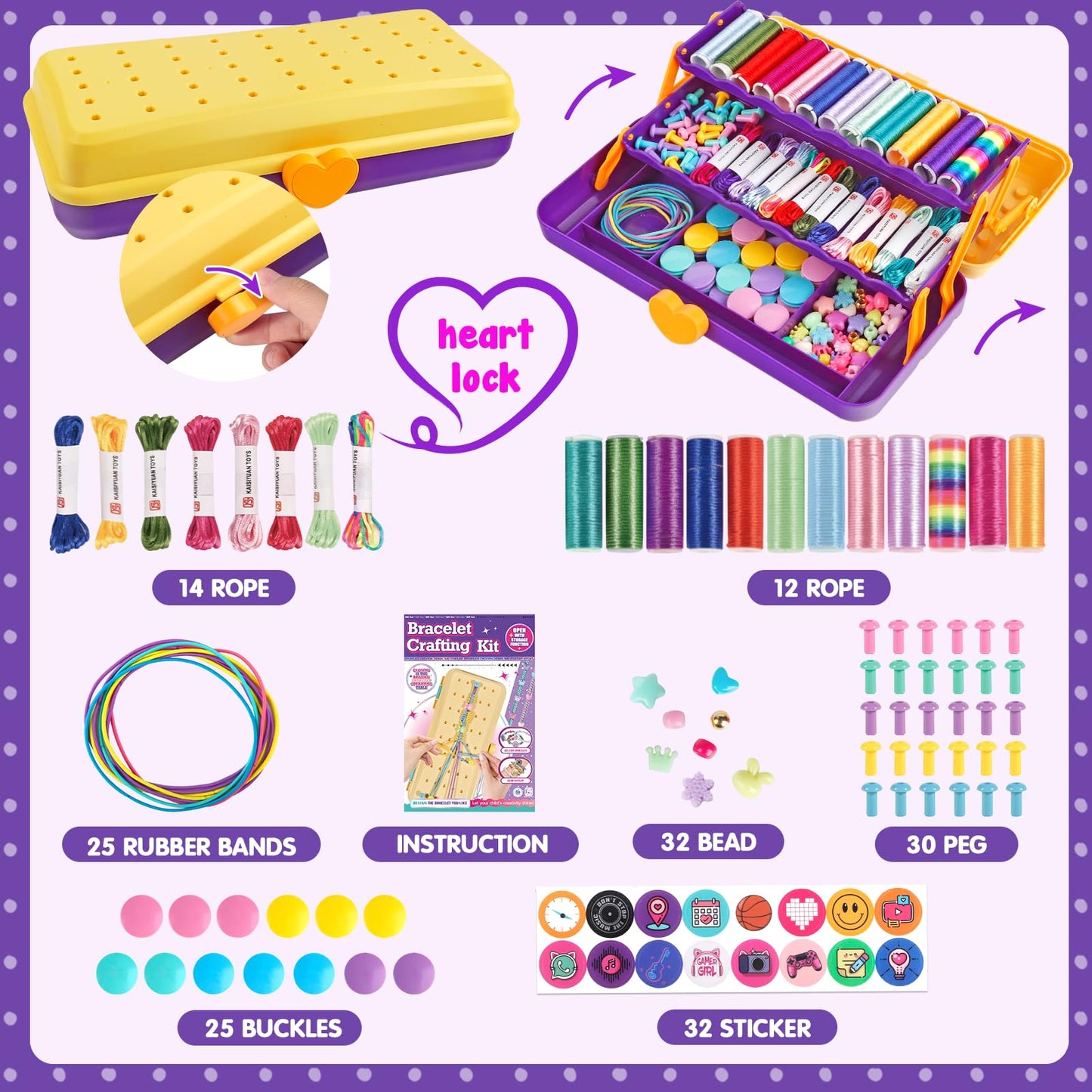 TingingYuli Friendship Bracelet Making Kit with Storage Box – DIY Jewelry Craft for Kids 6-12 (Yellow/Purple)