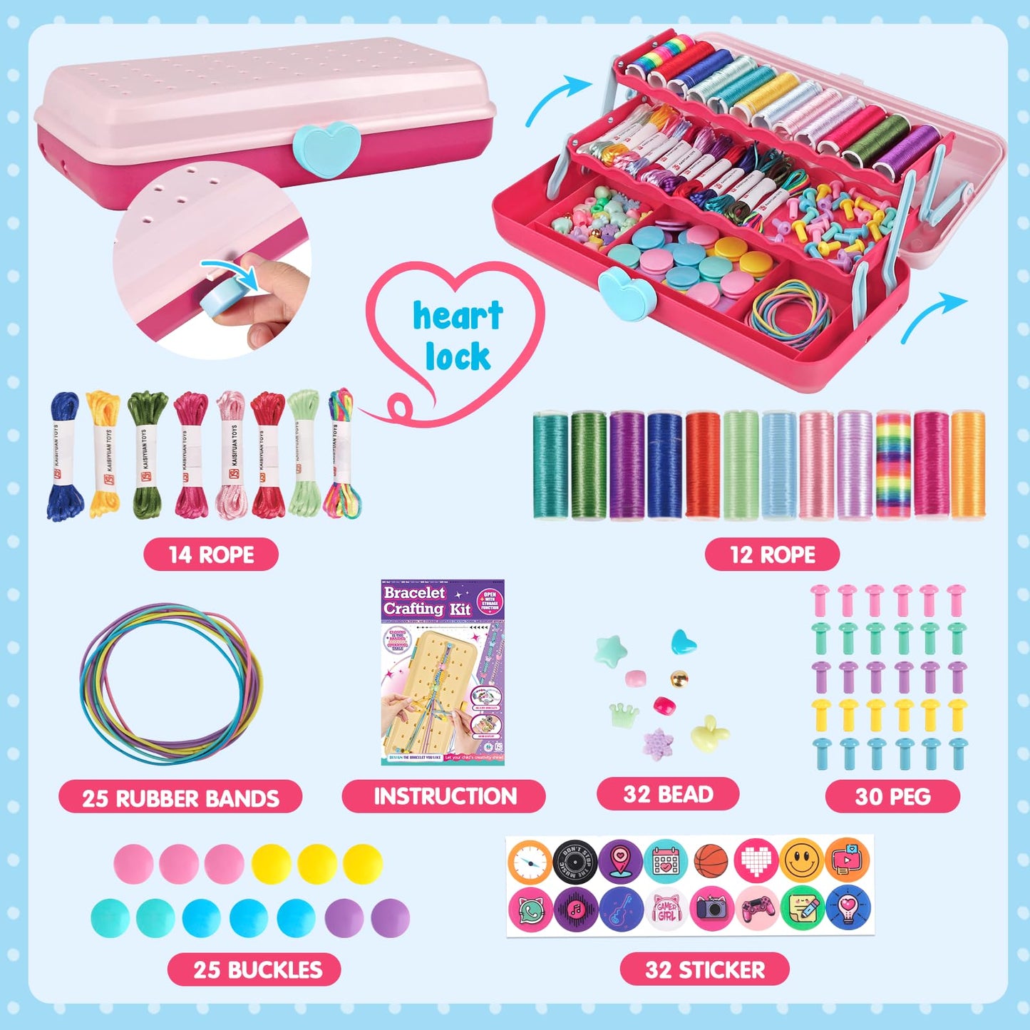 TingingYuli Friendship Bracelet Kit with Storage Box – DIY for Girls 8–12 (Red)