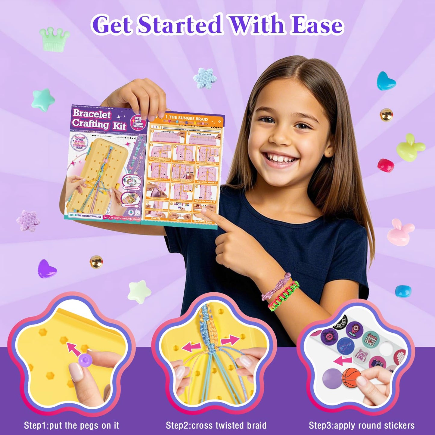 TingingYuli Friendship Bracelet Making Kit with Storage Box – DIY Jewelry Craft for Kids 6-12 (Yellow/Purple)