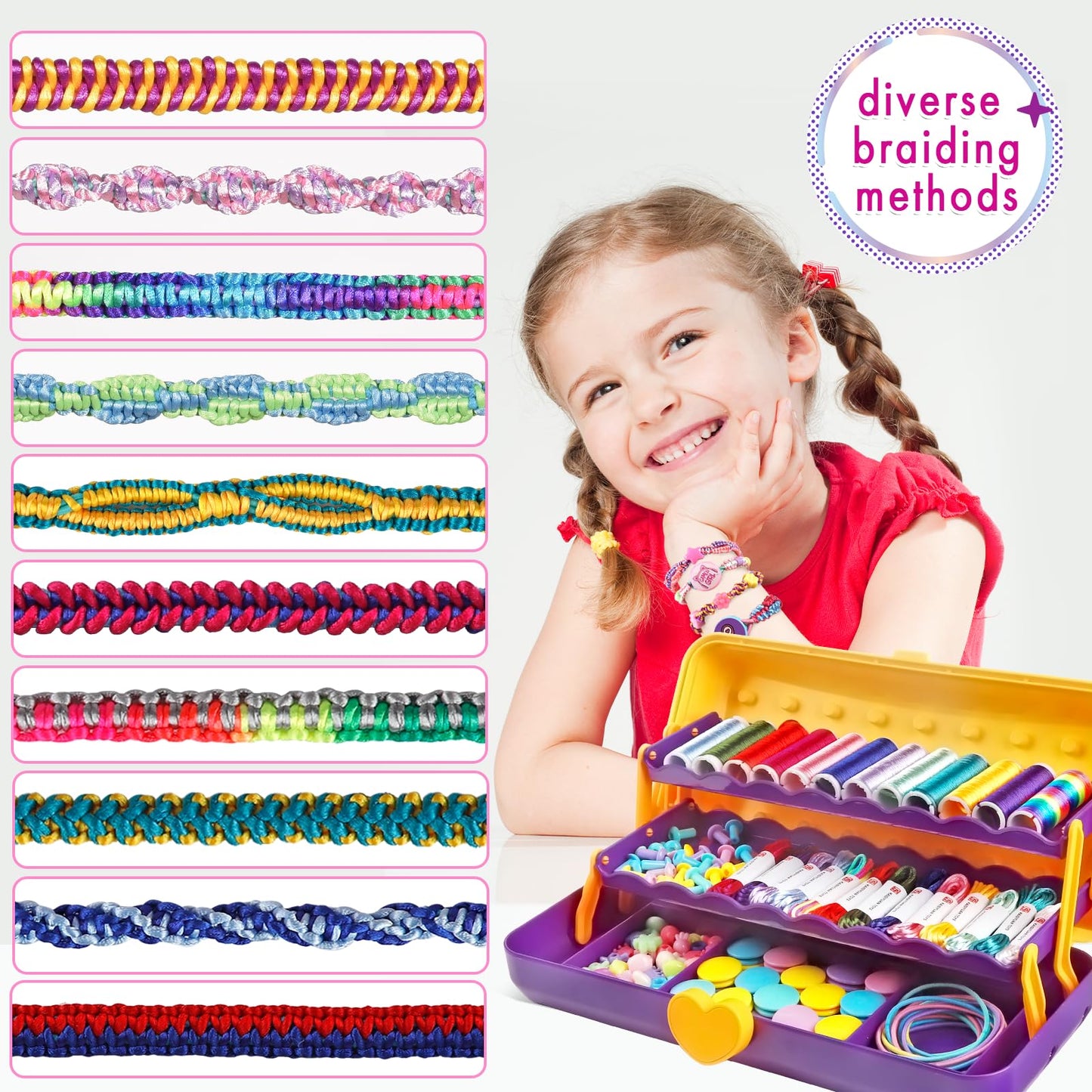TingingYuli Friendship Bracelet Making Kit with Storage Box – DIY Jewelry Craft for Kids 6-12 (Yellow/Purple)