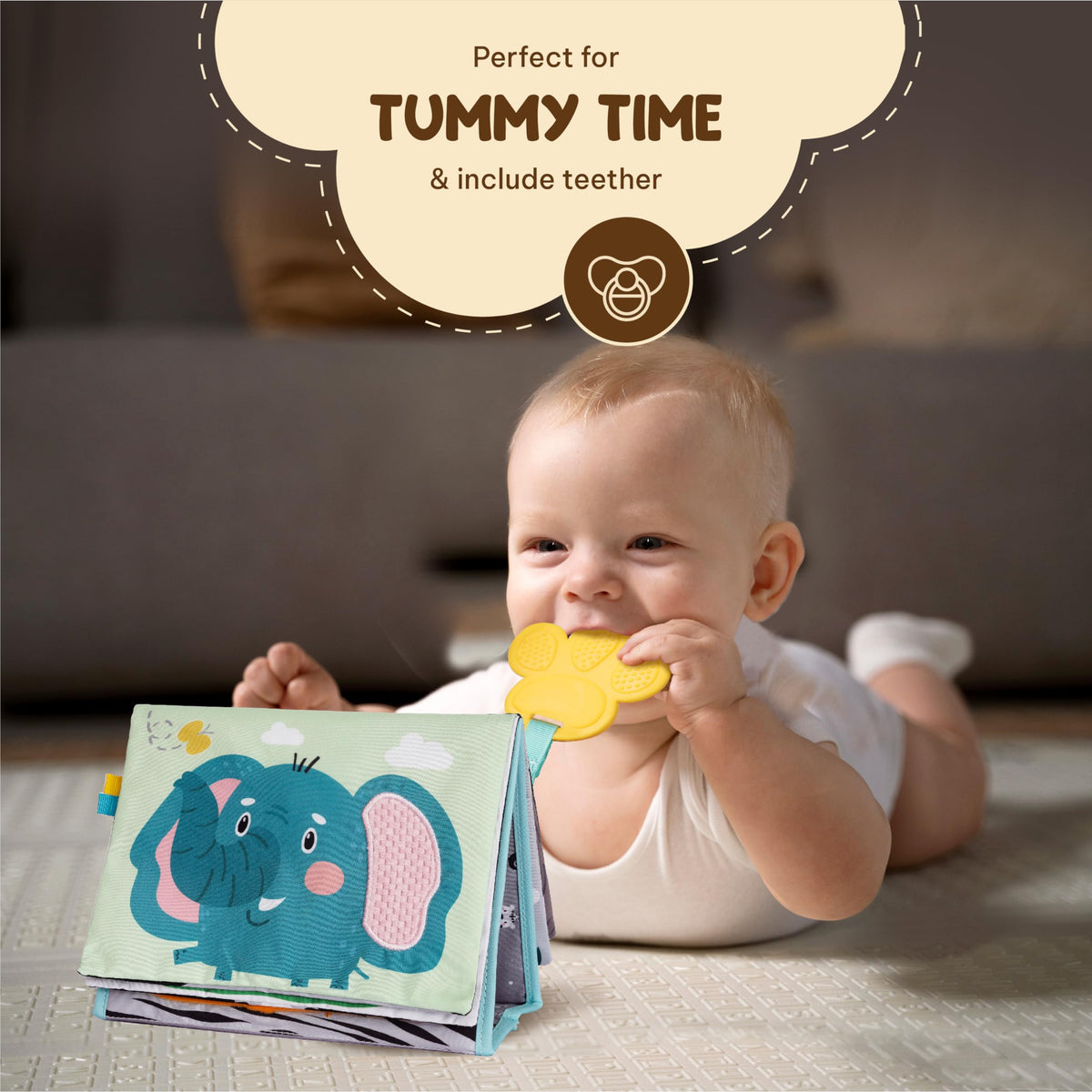 TINITIGIES Tummy Time Mirror for Babies — High Contrast Book & Teether