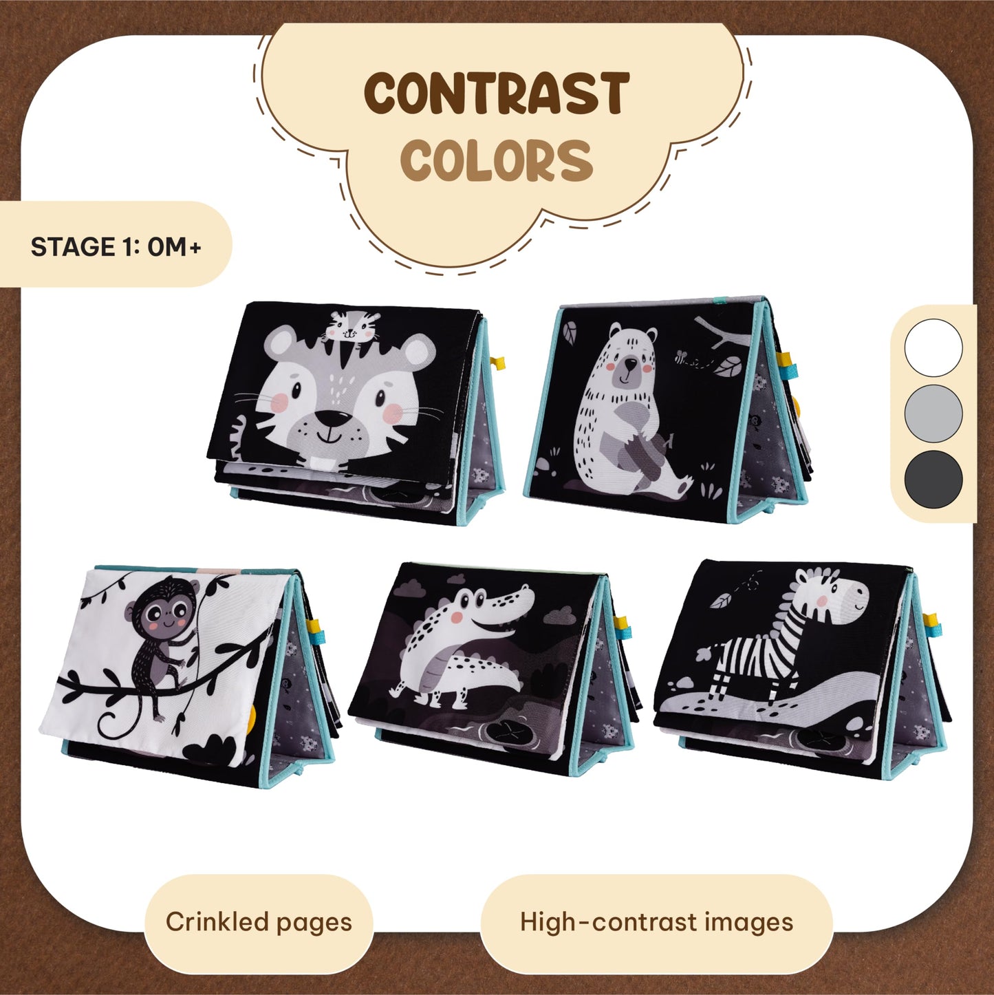 TINITIGIES Tummy Time Mirror for Babies — High Contrast Book & Teether
