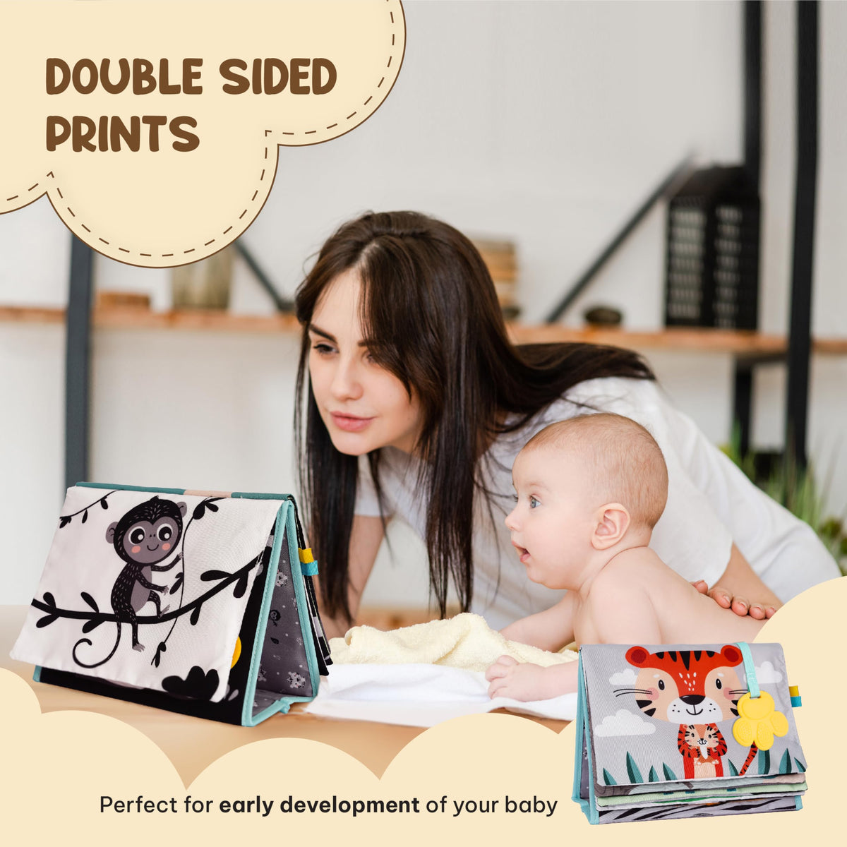 TINITIGIES Tummy Time Mirror for Babies — High Contrast Book & Teether