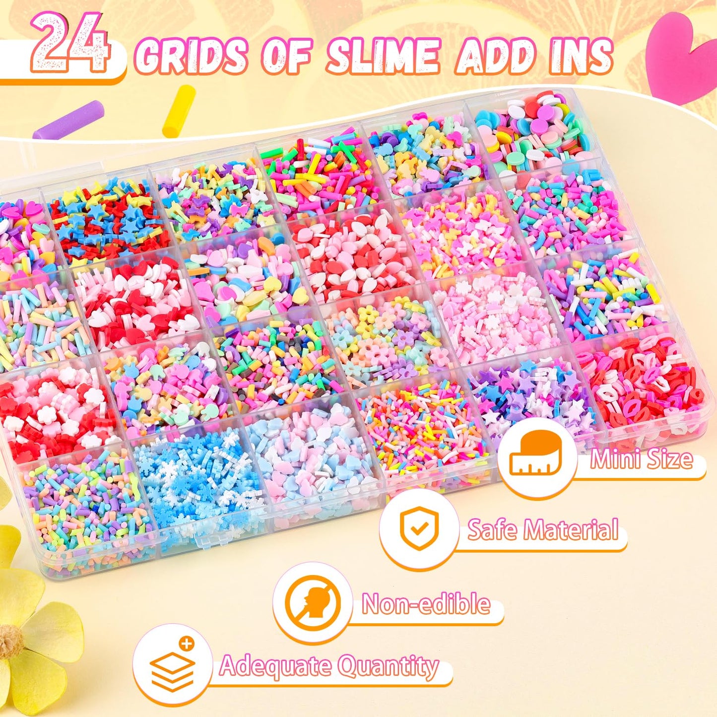 TINKRSTUFF 24-Grid Slime Mix Ins - Non-Edible Polymer Clay Sprinkles for Nail Art & DIY