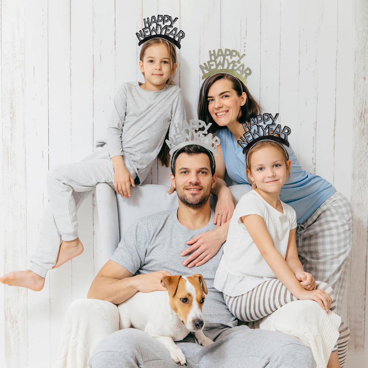 TINKSKY Amosfun HAPPY NEW YEAR Headband Tiara – Gold, Silver & Black (12 Pack)