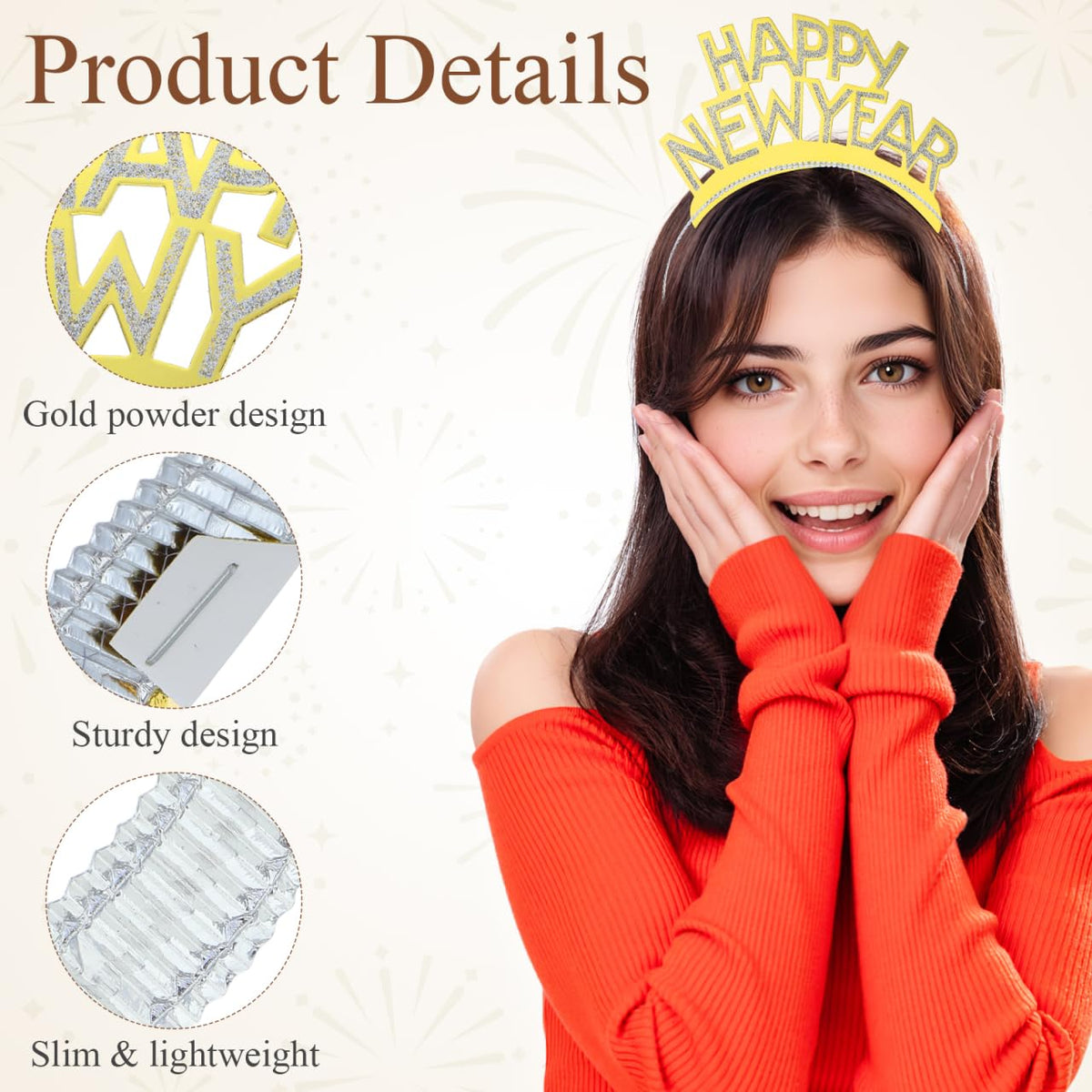 TINKSKY Amosfun HAPPY NEW YEAR Headband Tiara – Gold, Silver & Black (12 Pack)