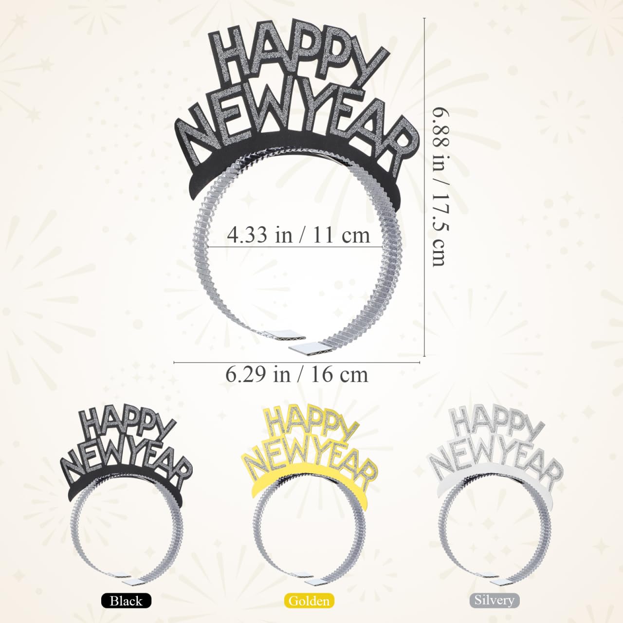 TINKSKY Amosfun HAPPY NEW YEAR Headband Tiara – Gold, Silver & Black (12 Pack)