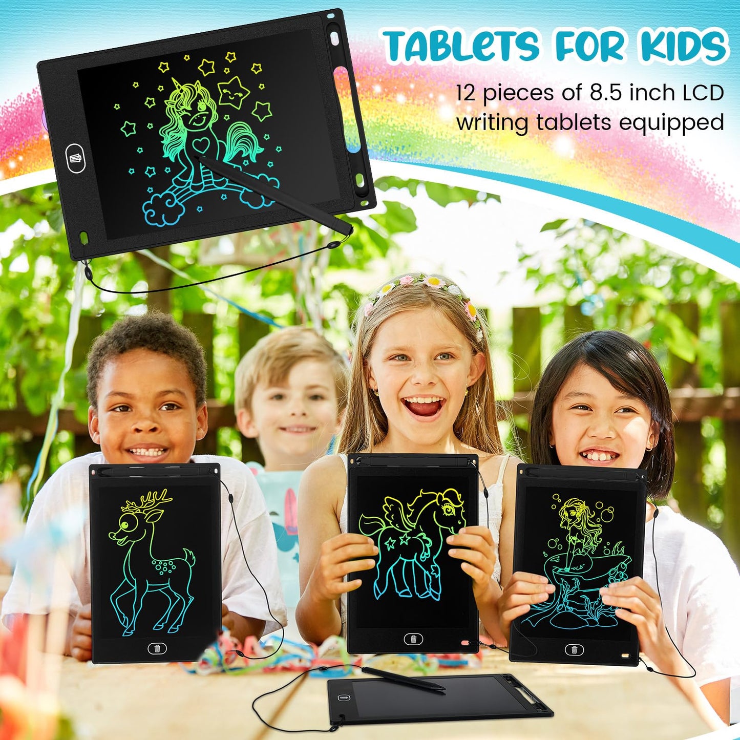 Tinlade 12 Pack LCD Writing Tablets for Kids – 8.5-Inch Erasable Doodle Boards (Black)
