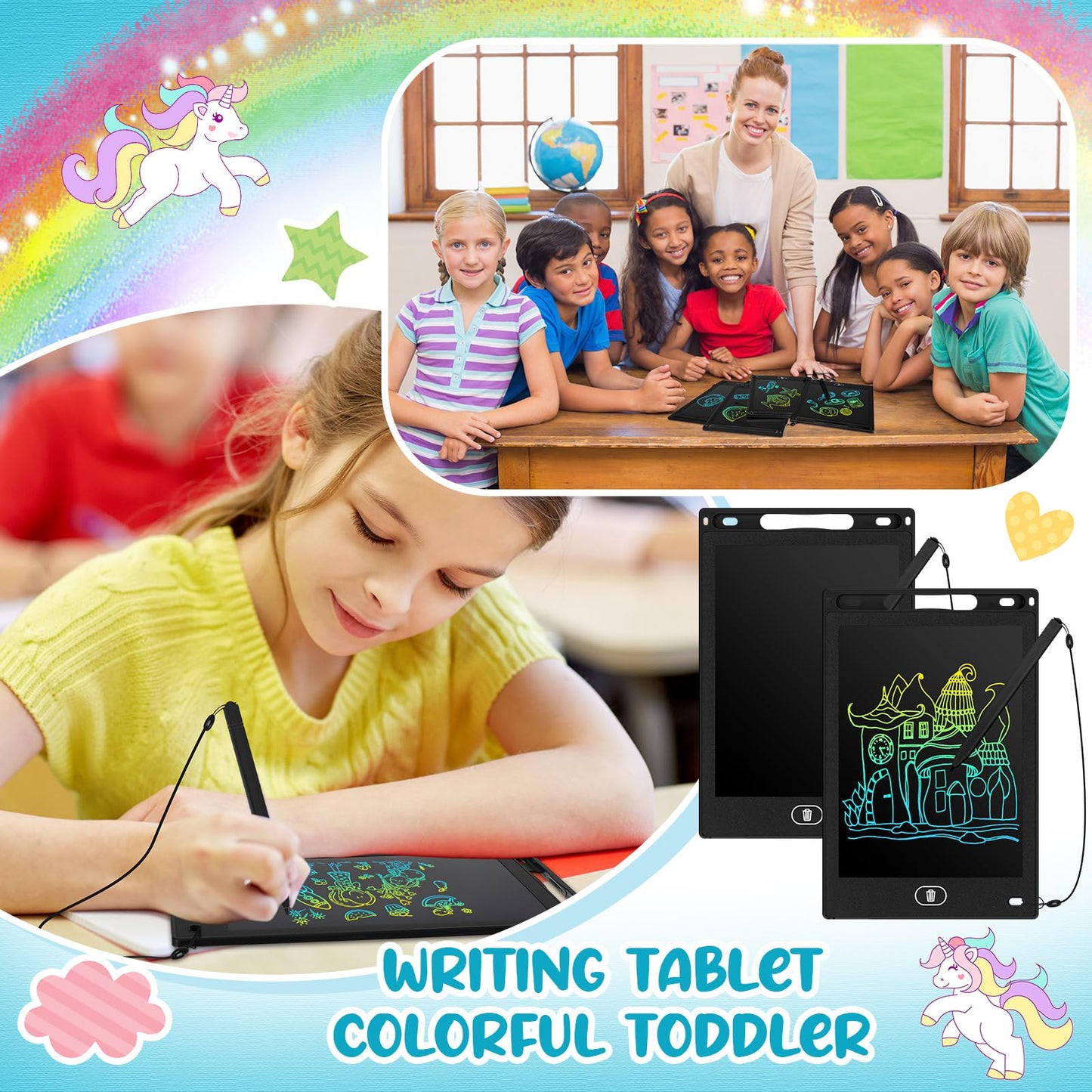 Tinlade 12 Pack LCD Writing Tablets for Kids – 8.5-Inch Erasable Doodle Boards (Black)