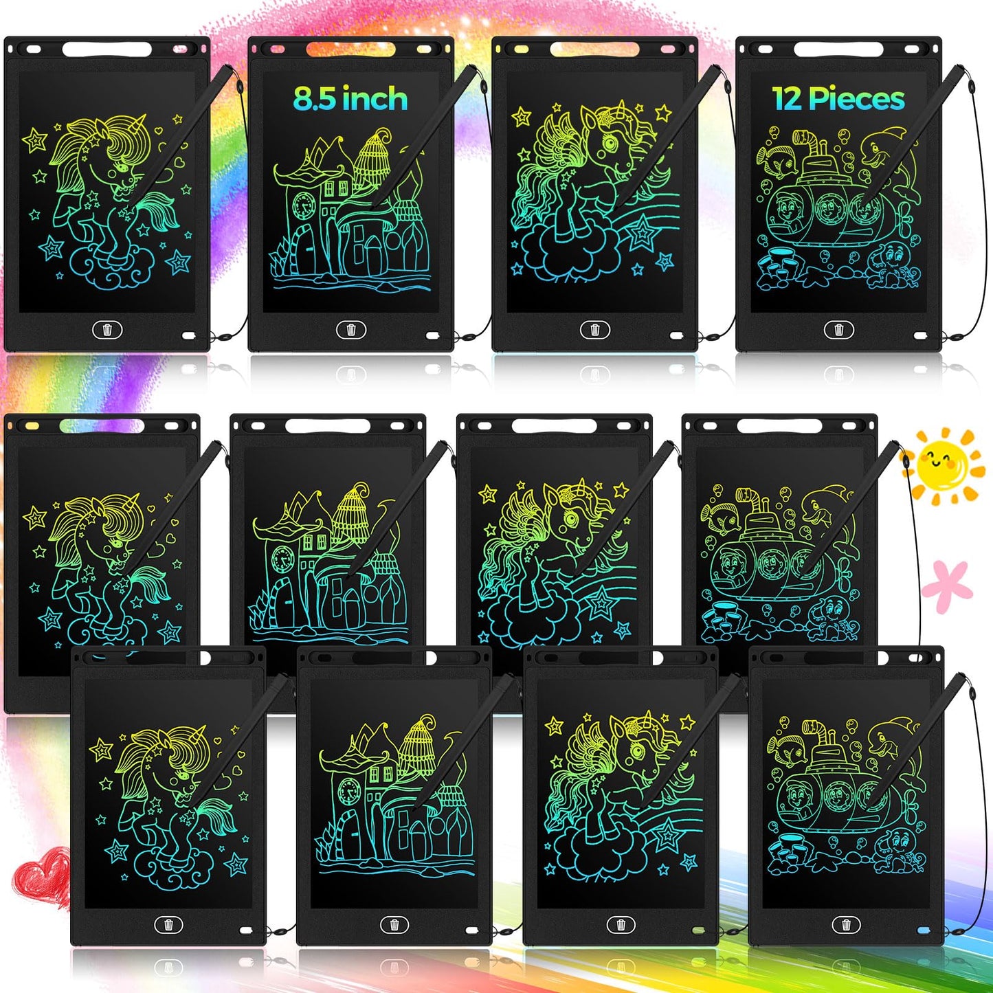 Tinlade 12 Pack LCD Writing Tablets for Kids – 8.5-Inch Erasable Doodle Boards (Black)