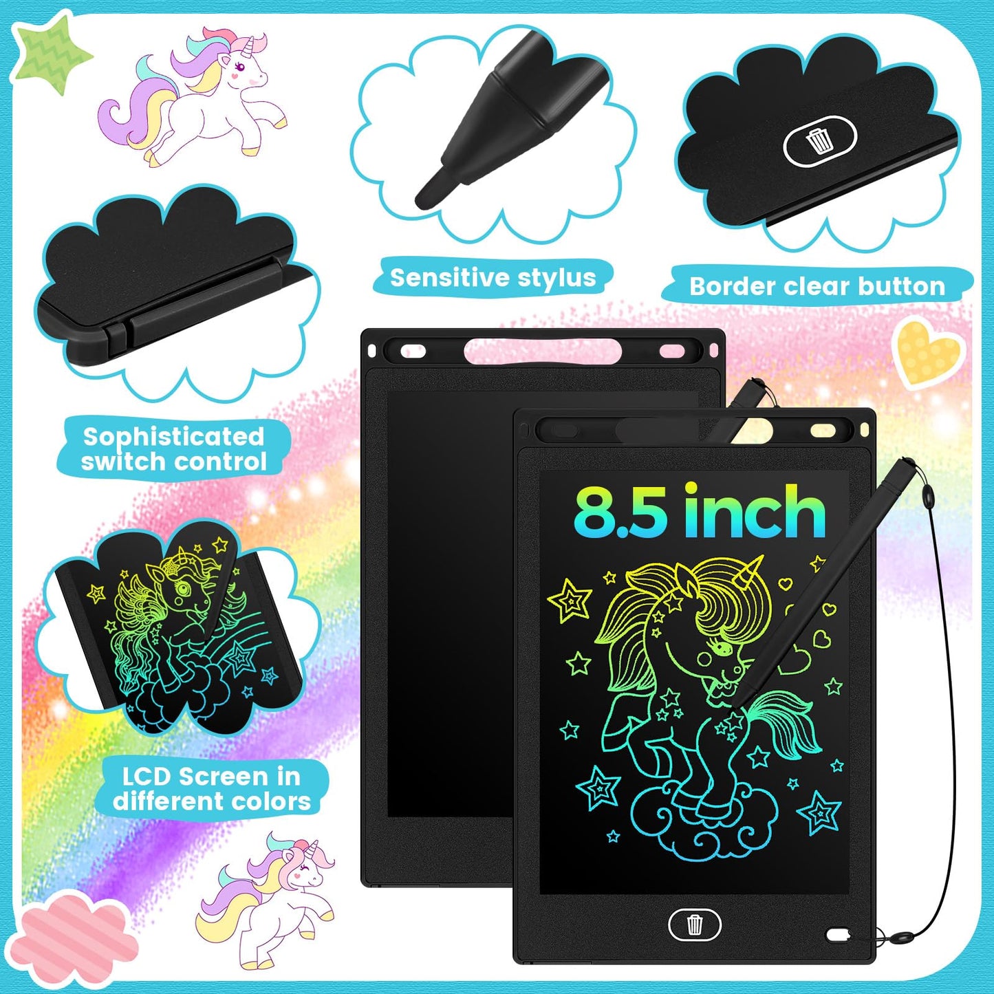 Tinlade 12 Pack LCD Writing Tablets for Kids – 8.5-Inch Erasable Doodle Boards (Black)