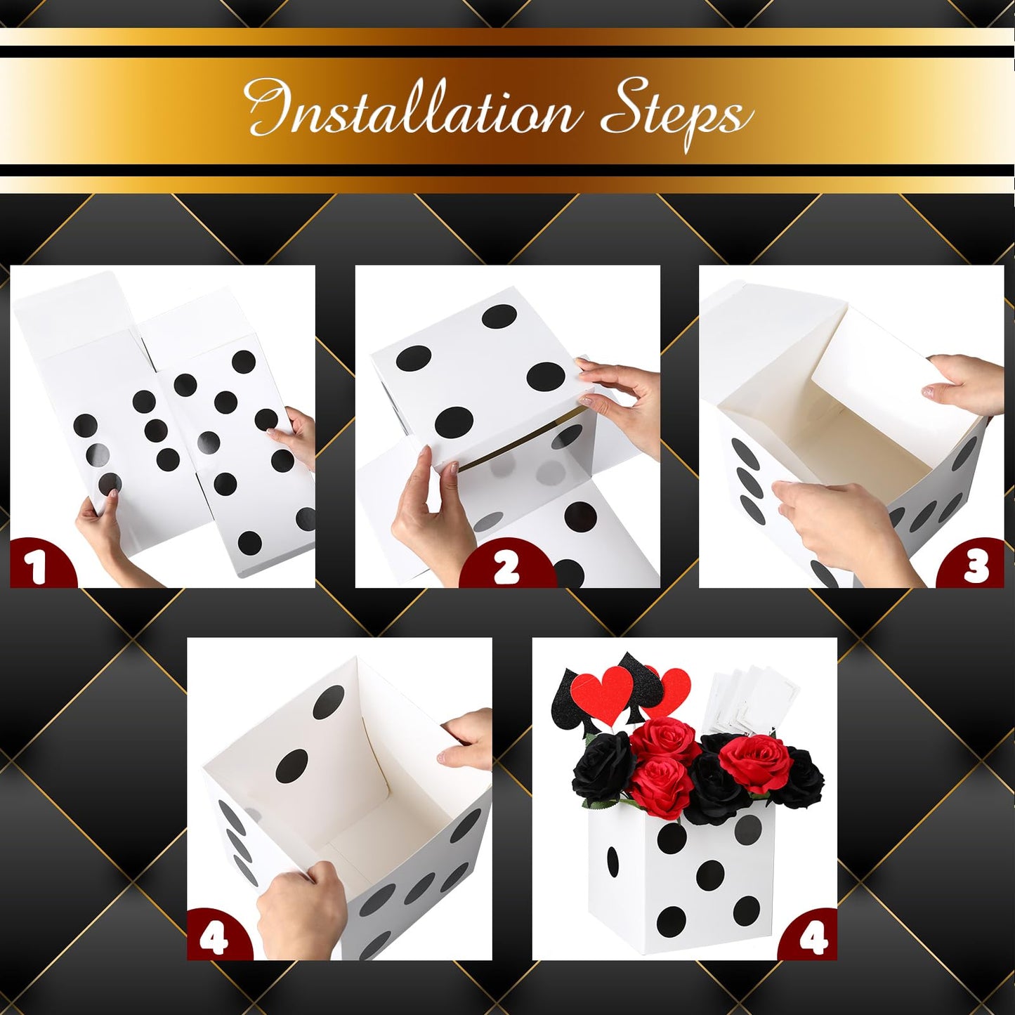 Tinlade 6 Pcs Dice Boxes – 11-Inch Jumbo White Dice for Vegas Casino Theme Party Decor