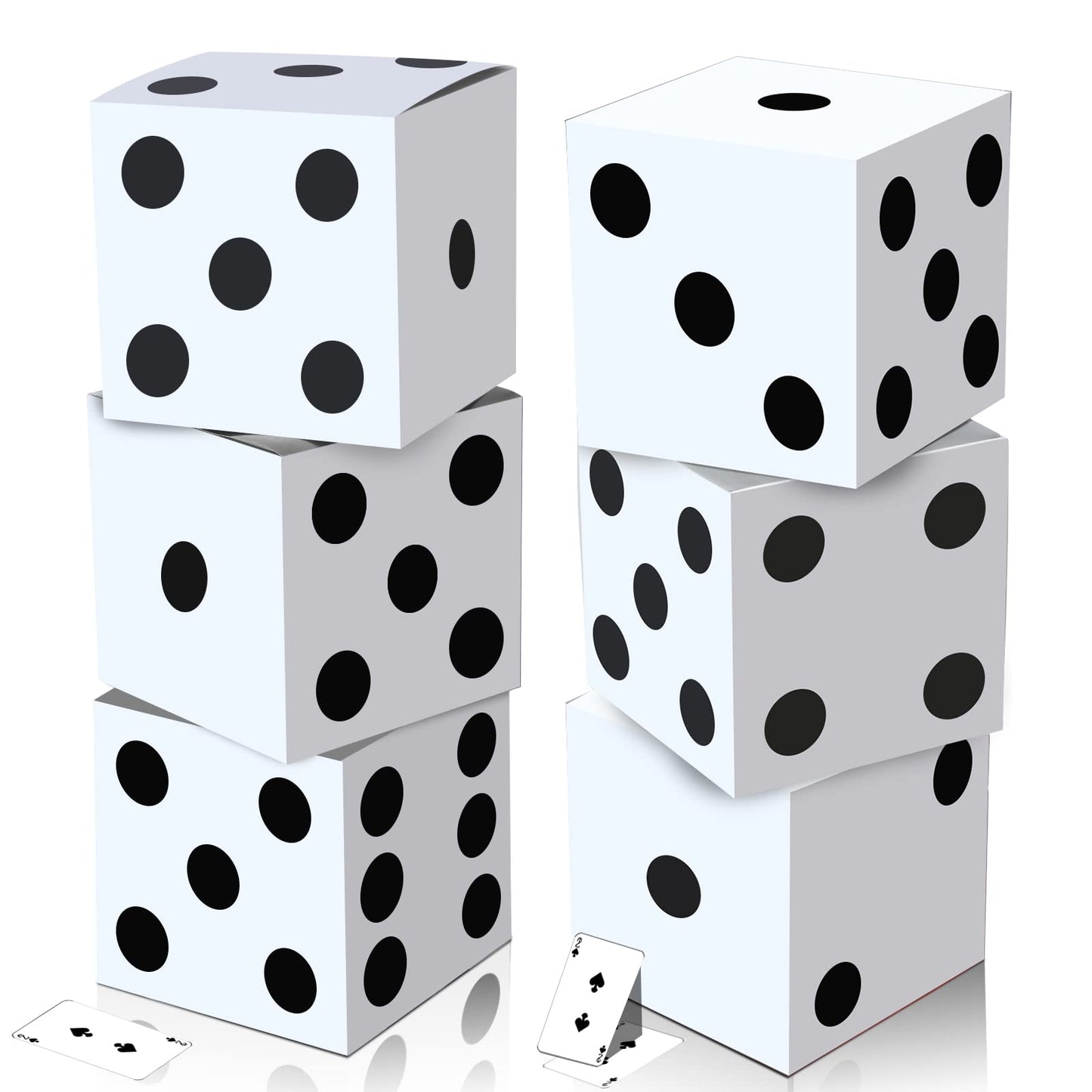 Tinlade 6 Pcs Dice Boxes – 11-Inch Jumbo White Dice for Vegas Casino Theme Party Decor