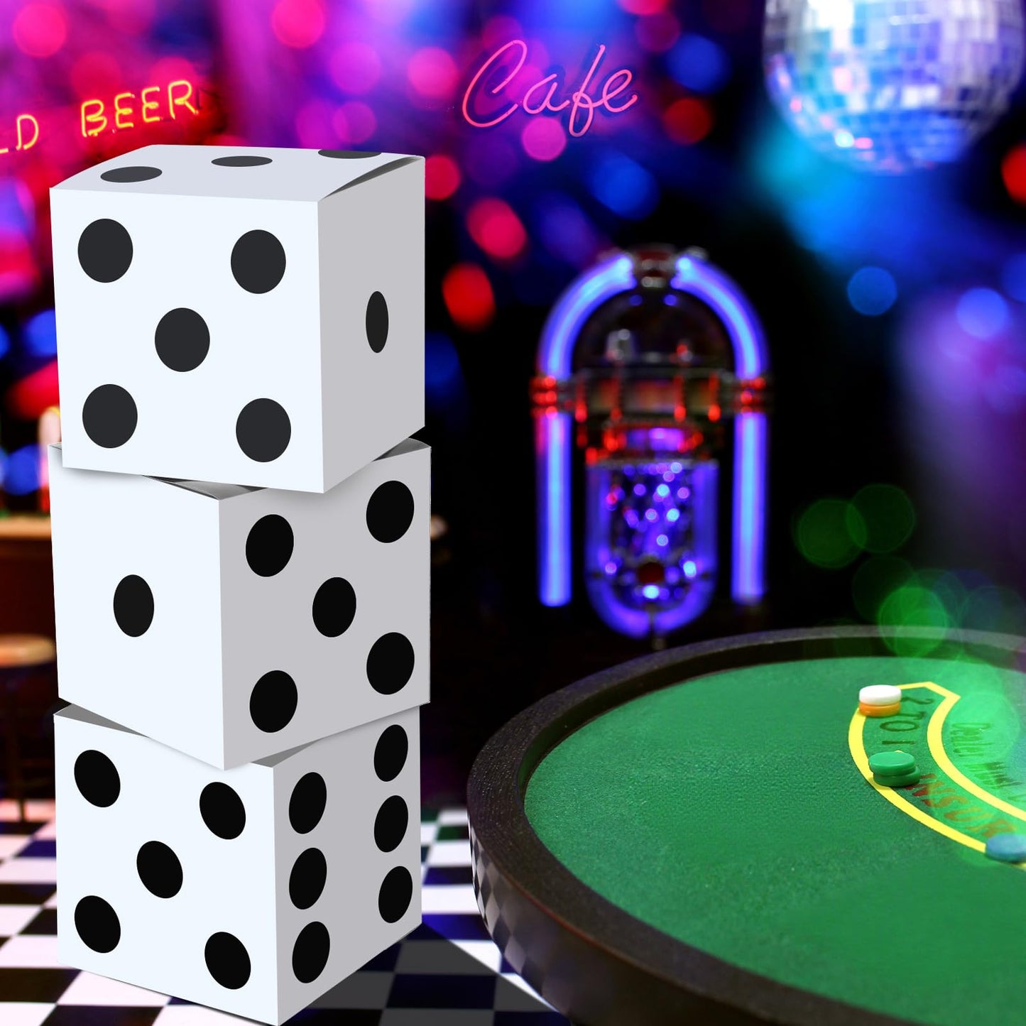 Tinlade 6 Pcs Dice Boxes – 11-Inch Jumbo White Dice for Vegas Casino Theme Party Decor