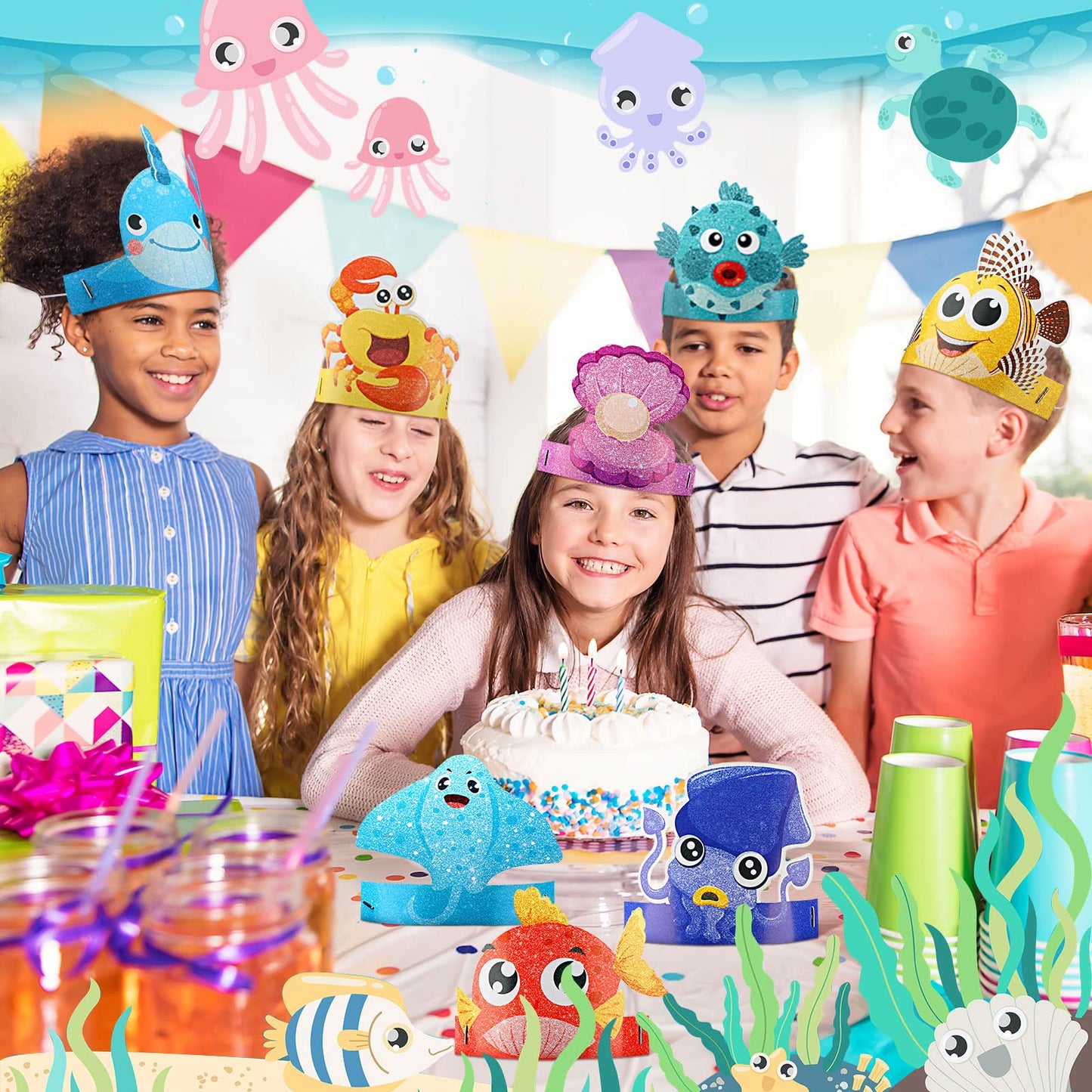 Tinlade 48 Pcs Under the Sea Hats – Ocean Theme Sea Animal Crowns for Parties