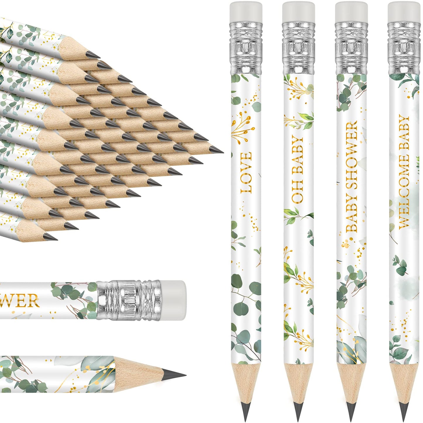 Tinlade 60 Sage Green Baby Shower Golf Pencils with Erasers – Small Sharpened Pencils for School