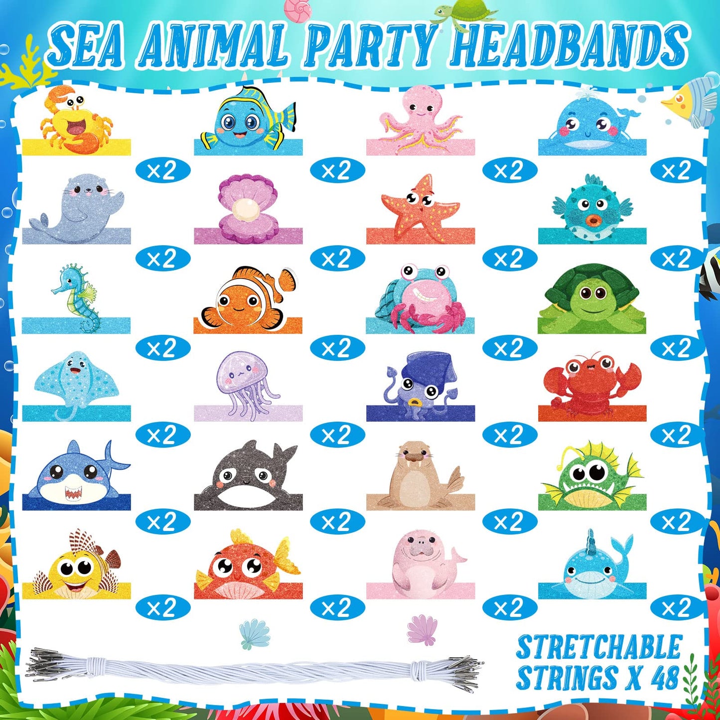 Tinlade 48 Pcs Under the Sea Hats – Ocean Theme Sea Animal Crowns for Parties