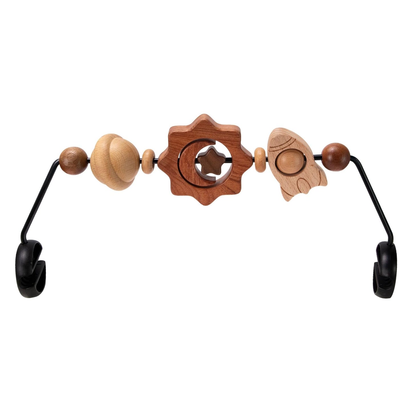 TinlyFinly Baby Bouncer Toy Bar — Wooden, Secure Fit for Baby Bjorn (Space Exploration)