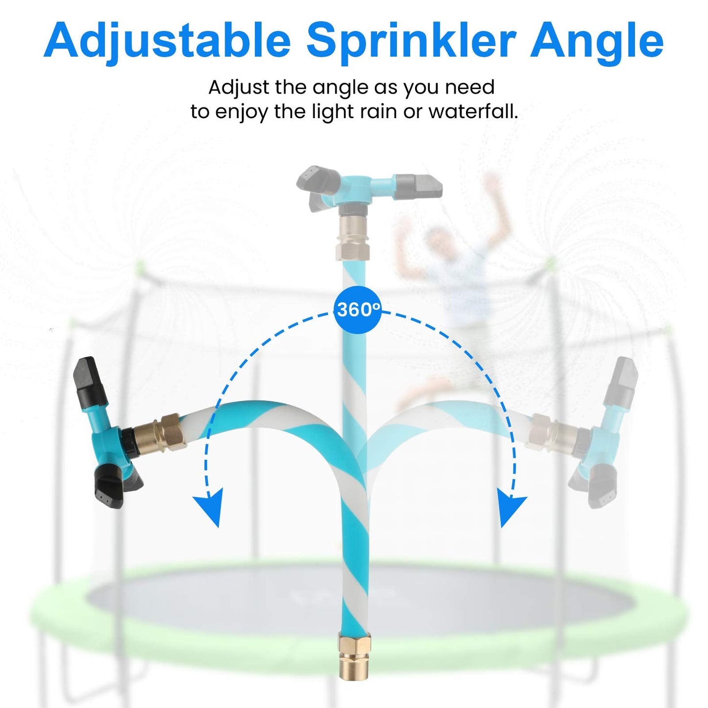TINPOO Trampoline Sprinkler — 360° Water Sprinkler for Kids, Quick 5-Minute Setup, Fits 10–16 ft Trampolines, Blue