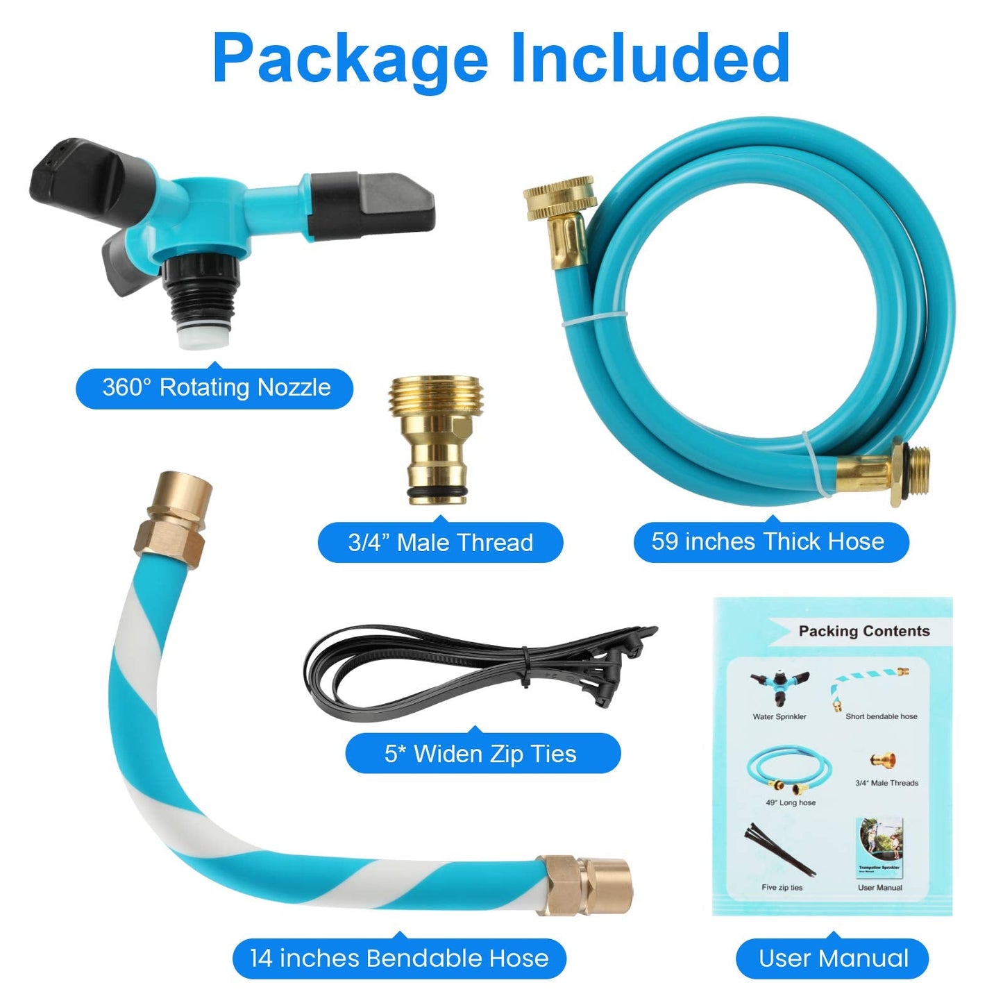 TINPOO Trampoline Sprinkler — 360° Water Sprinkler for Kids, Quick 5-Minute Setup, Fits 10–16 ft Trampolines, Blue