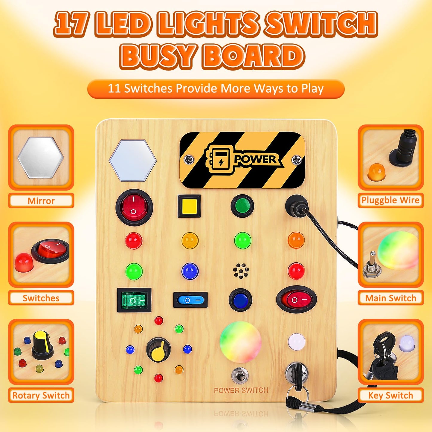 TINTECUSA Busy Board with LED Light – Wooden Sensory Toy for Toddlers