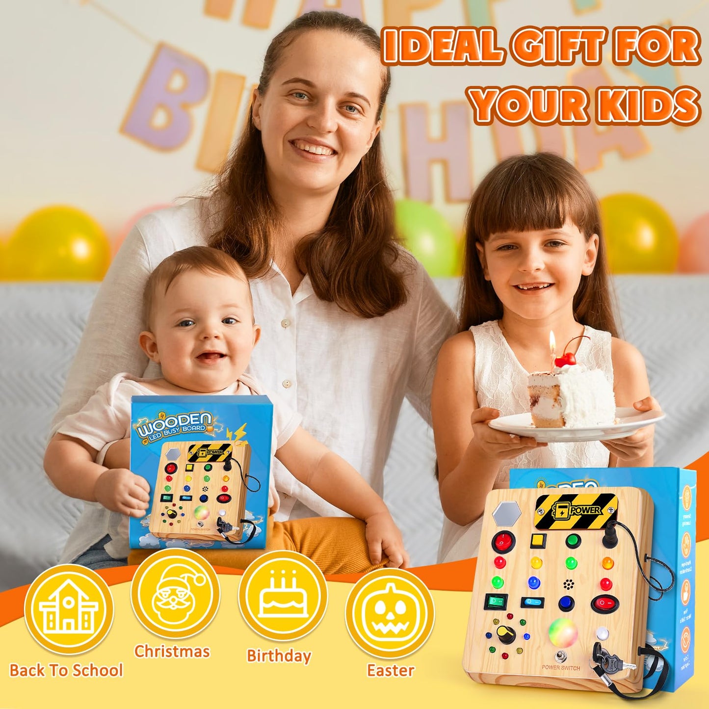 TINTECUSA Busy Board with LED Light – Wooden Sensory Toy for Toddlers