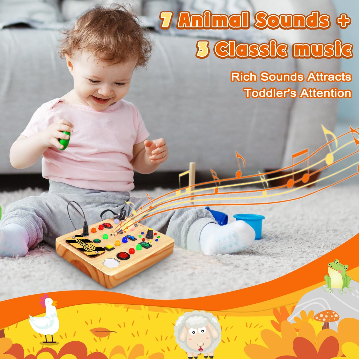 TINTECUSA Busy Board with LED Light – Wooden Sensory Toy for Toddlers