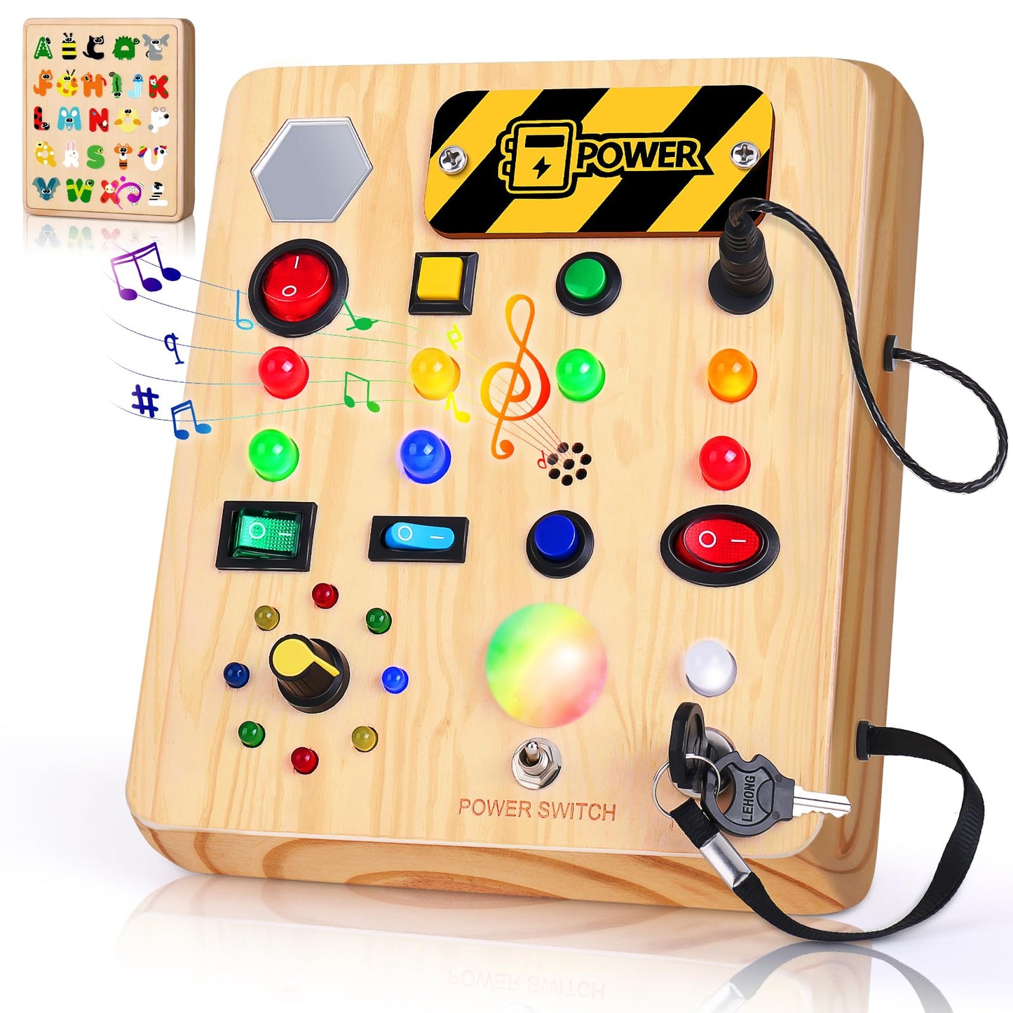 TINTECUSA Busy Board with LED Light – Wooden Sensory Toy for Toddlers
