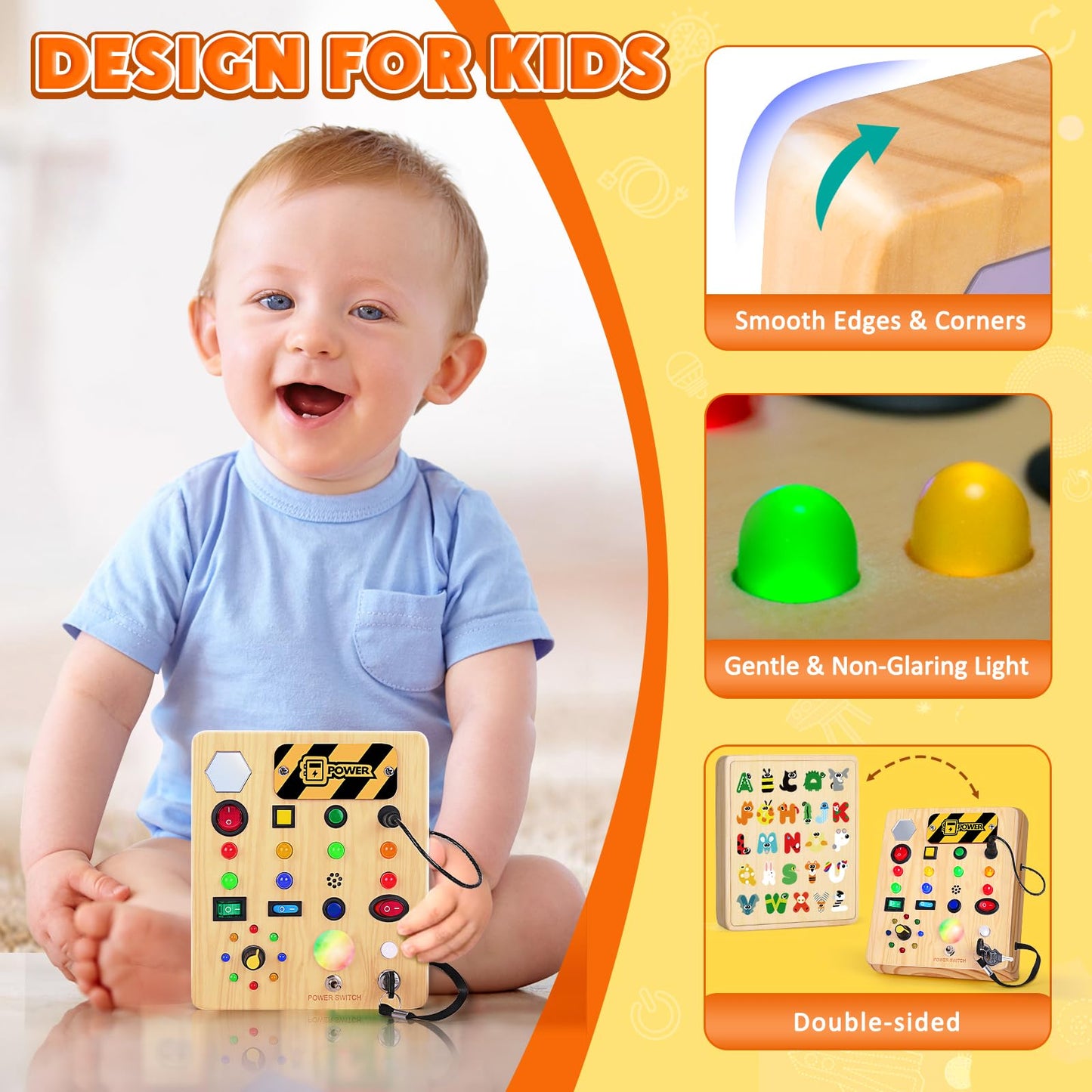 TINTECUSA Busy Board with LED Light – Wooden Sensory Toy for Toddlers