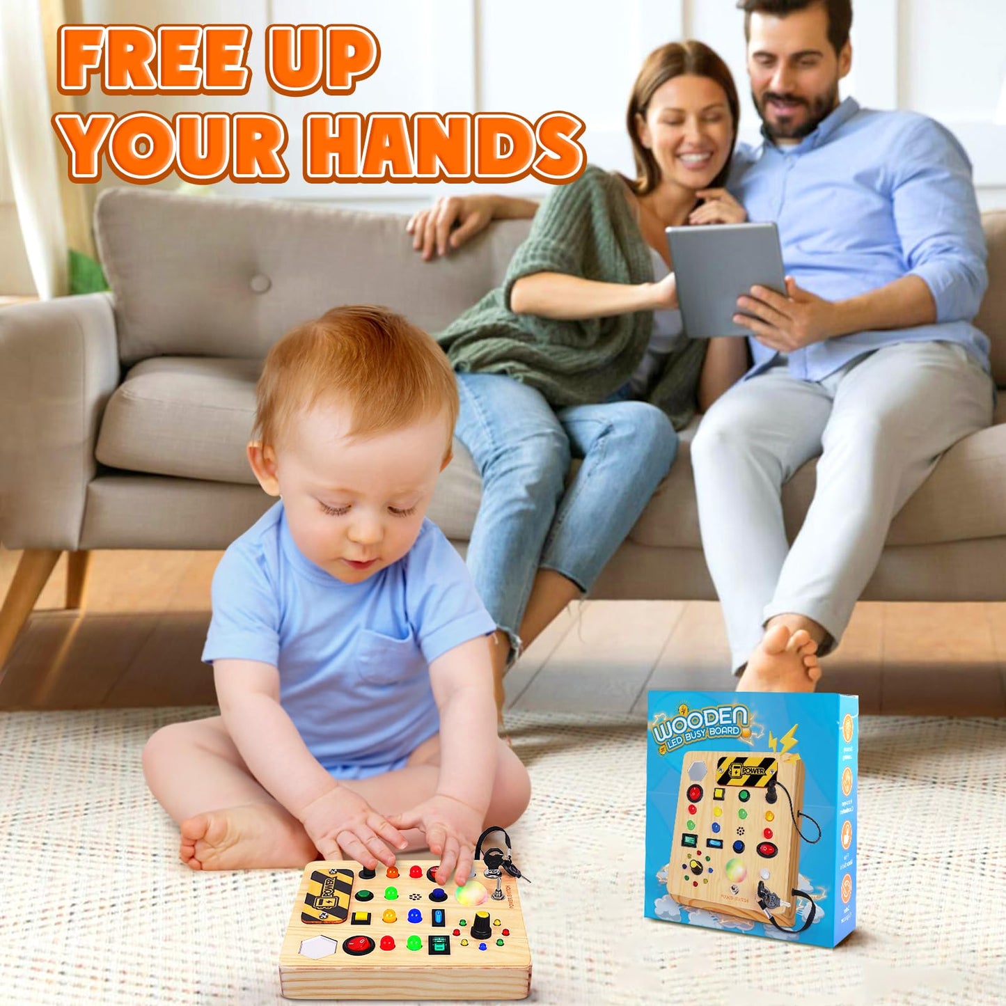 TINTECUSA Busy Board with LED Light – Wooden Sensory Toy for Toddlers
