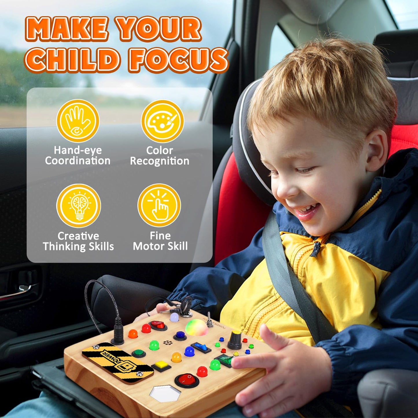 TINTECUSA Busy Board with LED Light – Wooden Sensory Toy for Toddlers